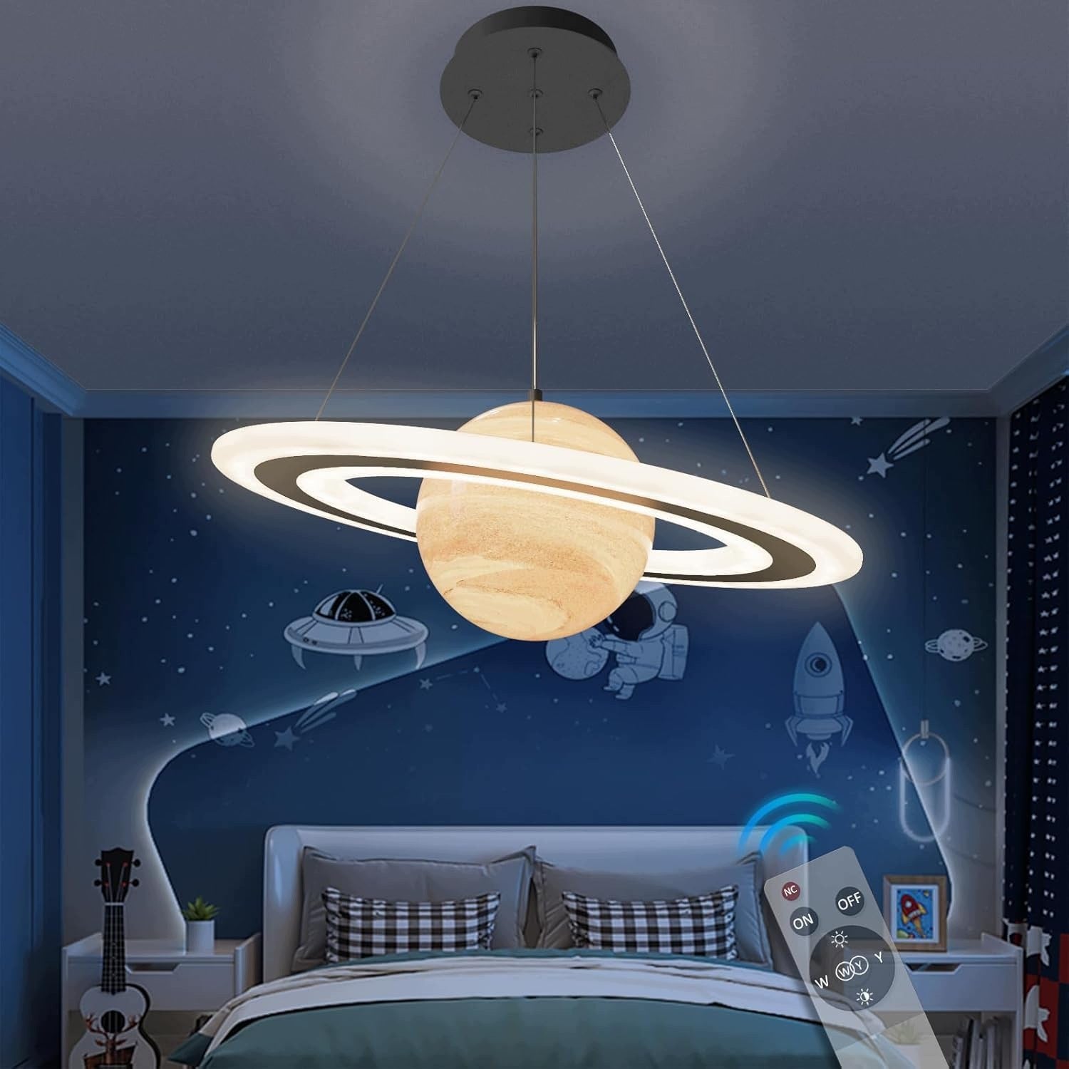 LED CHANDELIER FOR CHILDREN'S ROOM WITH PLANET DIMMING REMOTE CONTROL