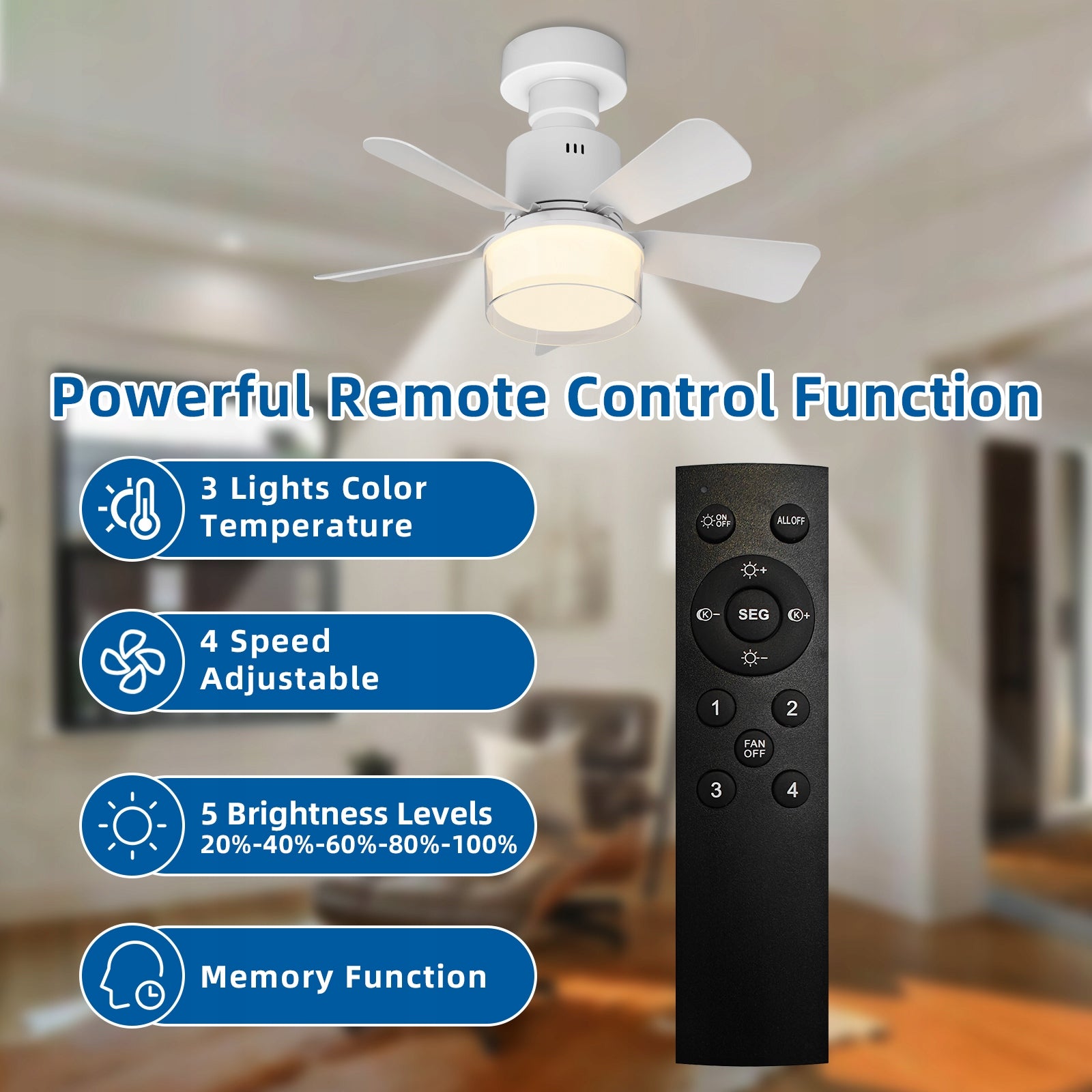 LED Ceiling Fan with Remote Control Lamp 2in1 Quiet for Kitchen Bedroom Brand no brand