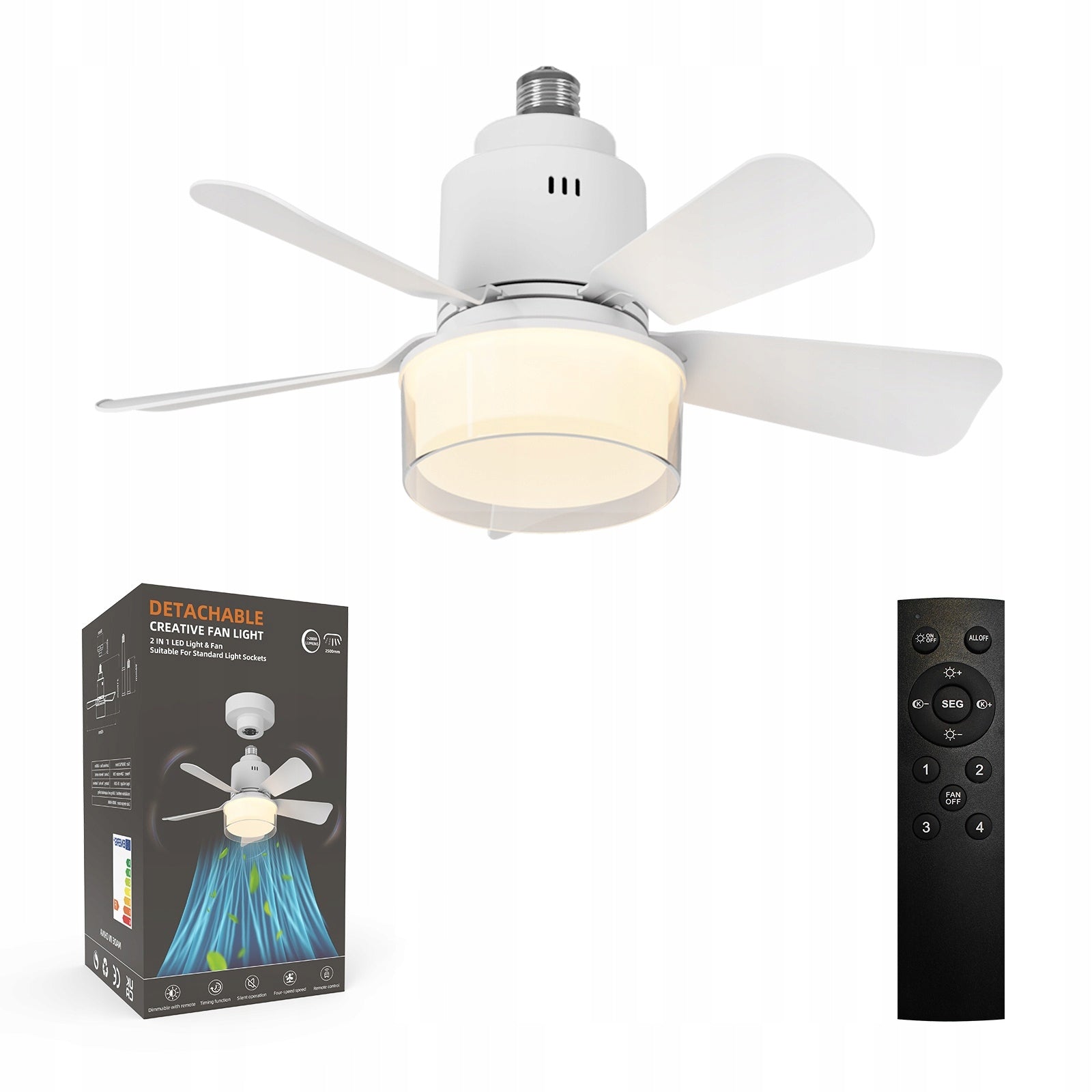 LED Ceiling Fan with Remote Control Lamp 2in1 Quiet for Kitchen Bedroom