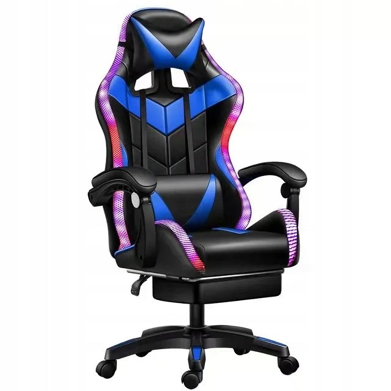 LED Chair with Back Massage GAMING Computer Rotating Player + FOOTREST! Furniture width 62 cm