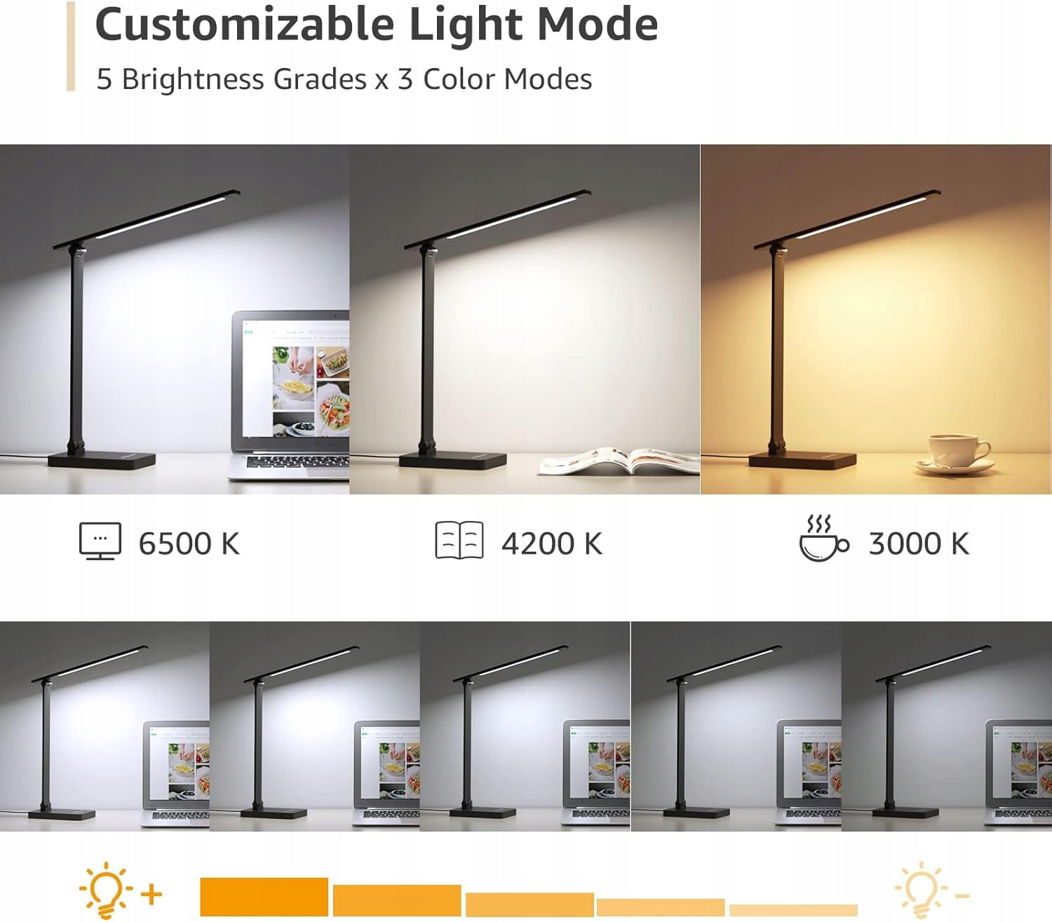 LED DESK LAMP 3 COLORS 5 BRIGHTNESS LEVELS DIMMING EYE PROTECTION