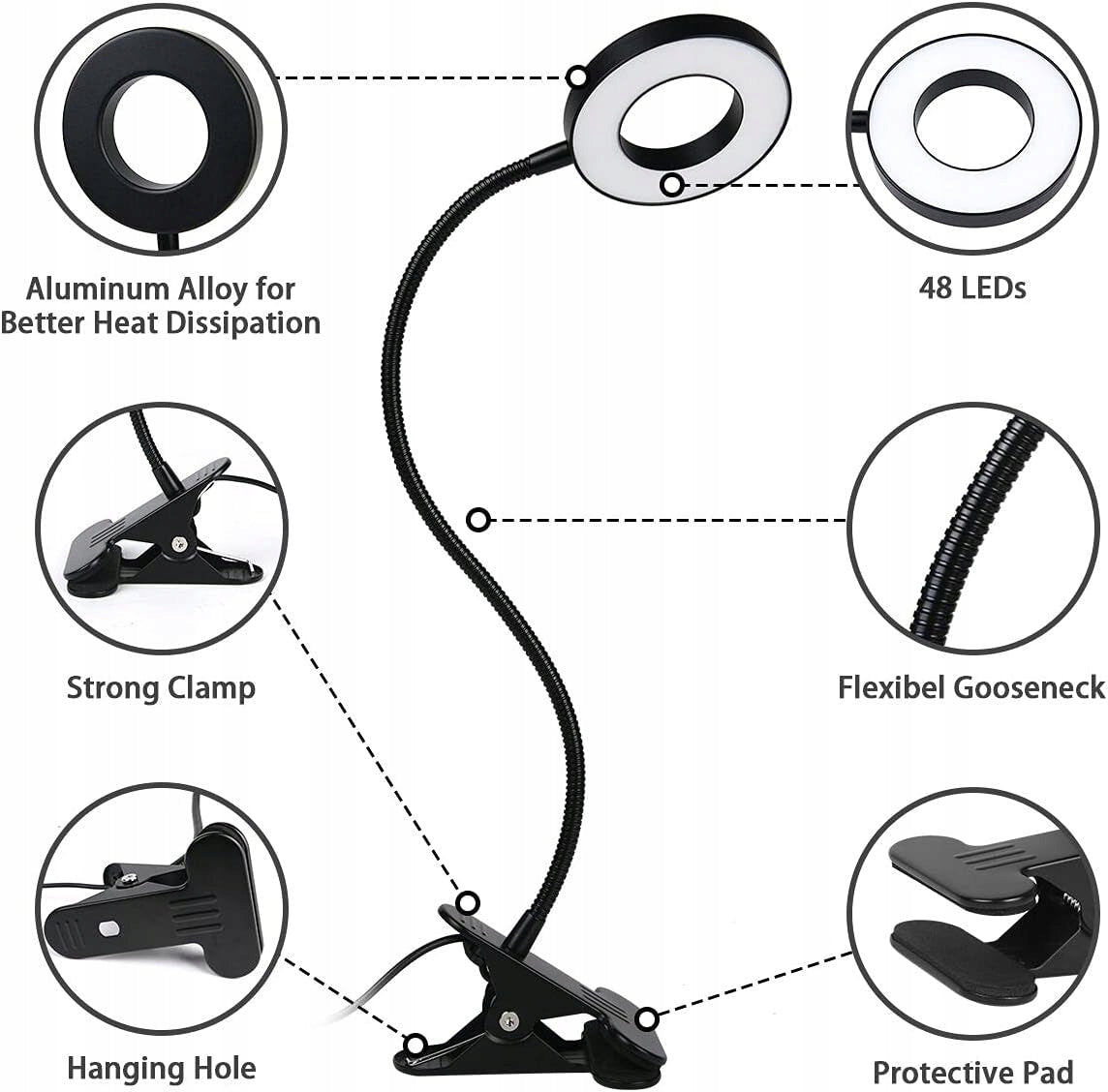 LED DESK LAMP WITH USB CLIP ADJUSTABLE 3 MODES 12 BRIGHTNESS LEVELS Manufacturer code 0721800755012