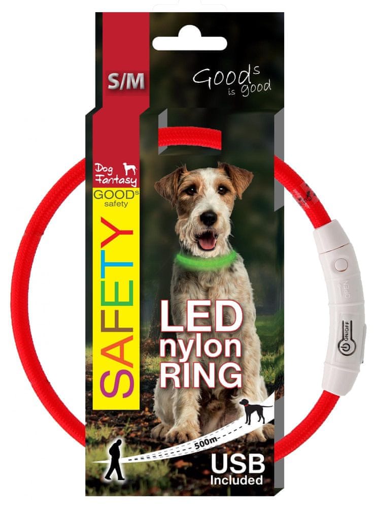 LED DOG COLLAR MATERIAL GLOWING FOR DOG RED S/M 45CM USB