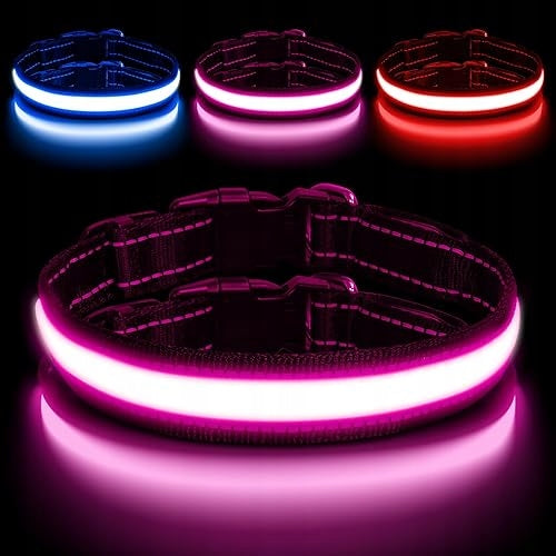 LED DOG COLLAR RECHARGEABLE USB WATERPROOF FLASHING SMALL DOGS leather
