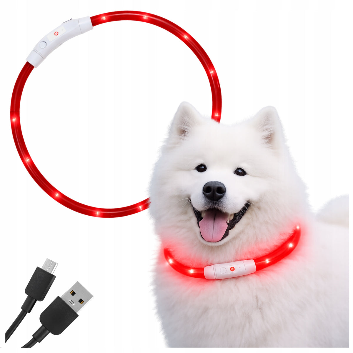 LED DOG LIGHT COLLAR red ADJUSTABLE USB waterproof