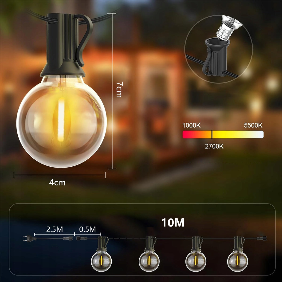 LED Decorative Lights G40 10m IP44 Warm White House Garden Brand no brand