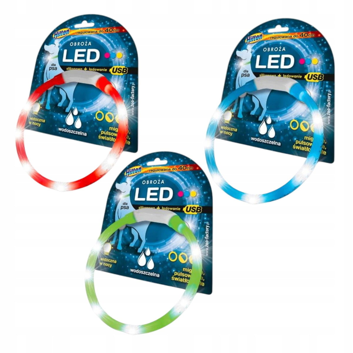 LED Dog Collar Size M USB Charged Visible at Night 40cm COLORS