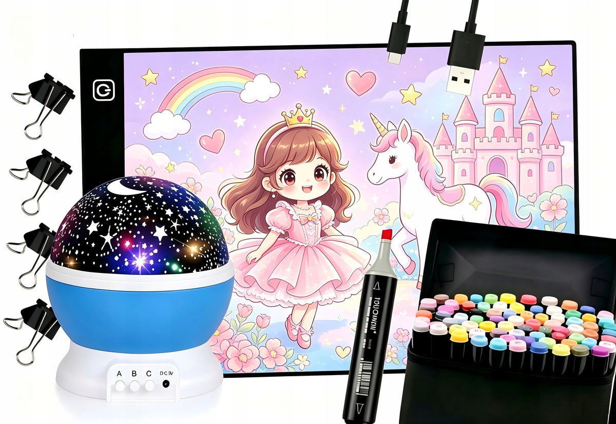 LED Drawing Tablet with Star Projector & Marker Set