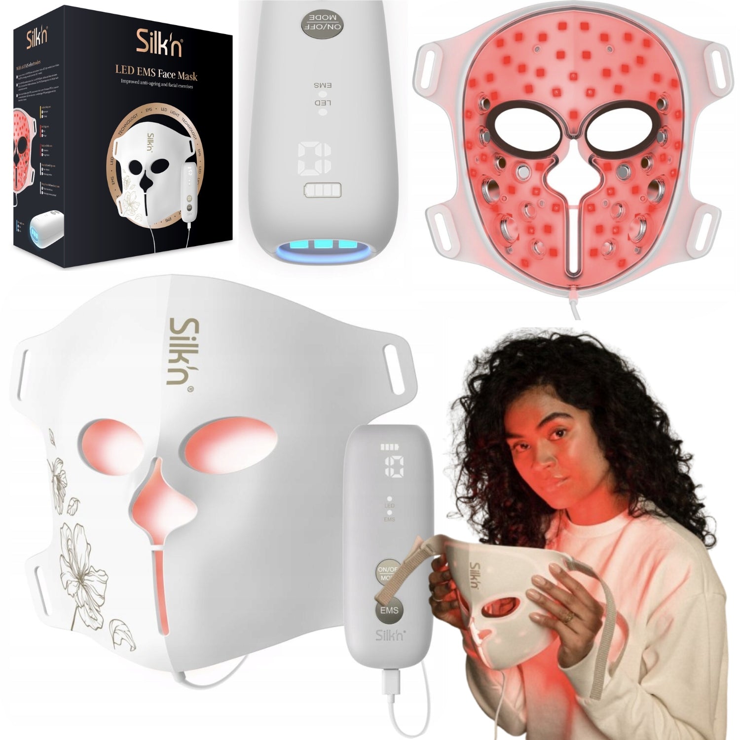 LED FACE MASK SILK'N WITH EMS FUNCTION PHOTON LIGHT THERAPY PRO 4in1