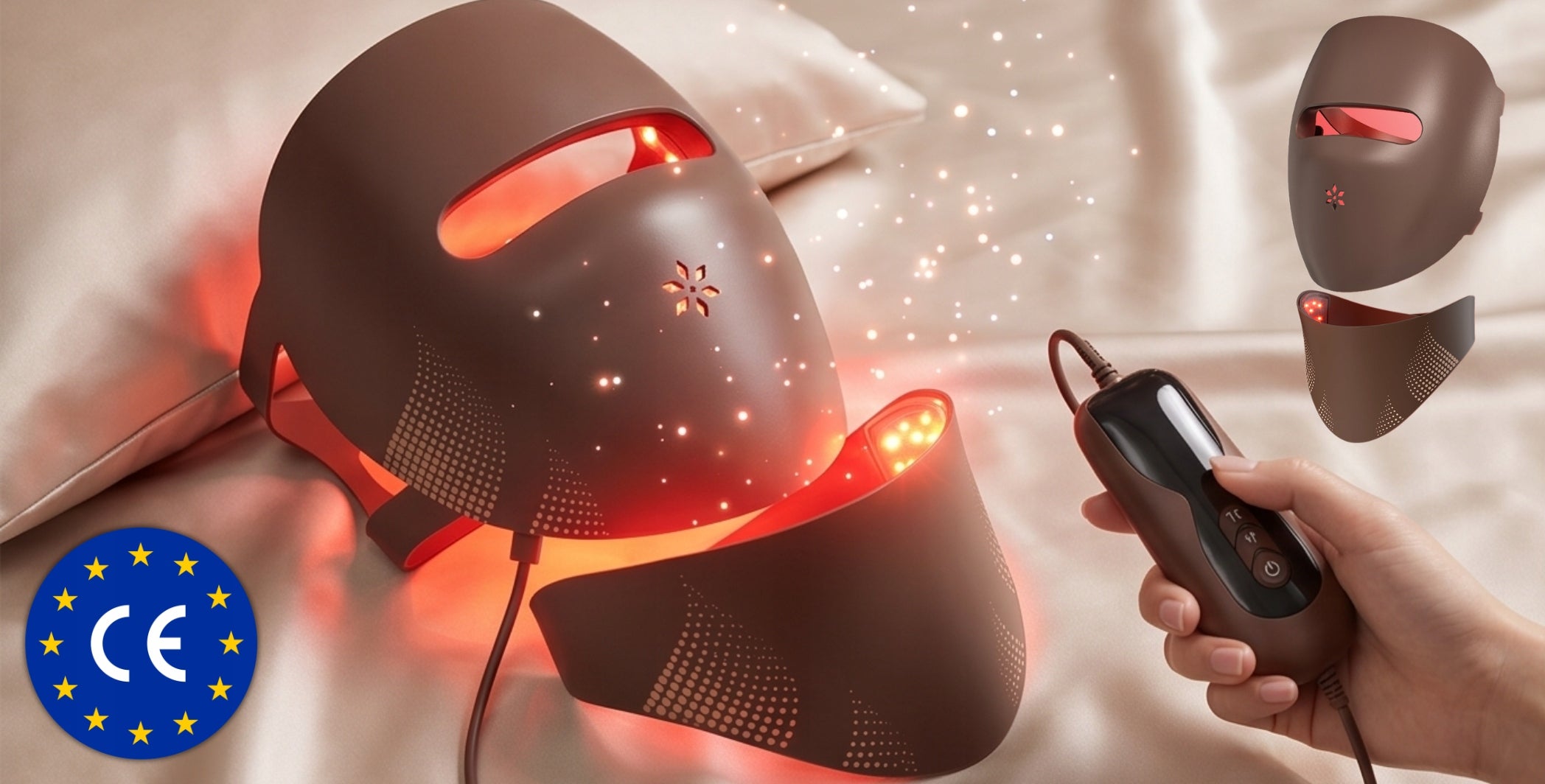LED FACE MASK WITH FLANGE TO ELIMINATE ACNE DISCOLORATION 9D Manufacturer code Maska led z kołnierzem na szyję 9D 320 diod