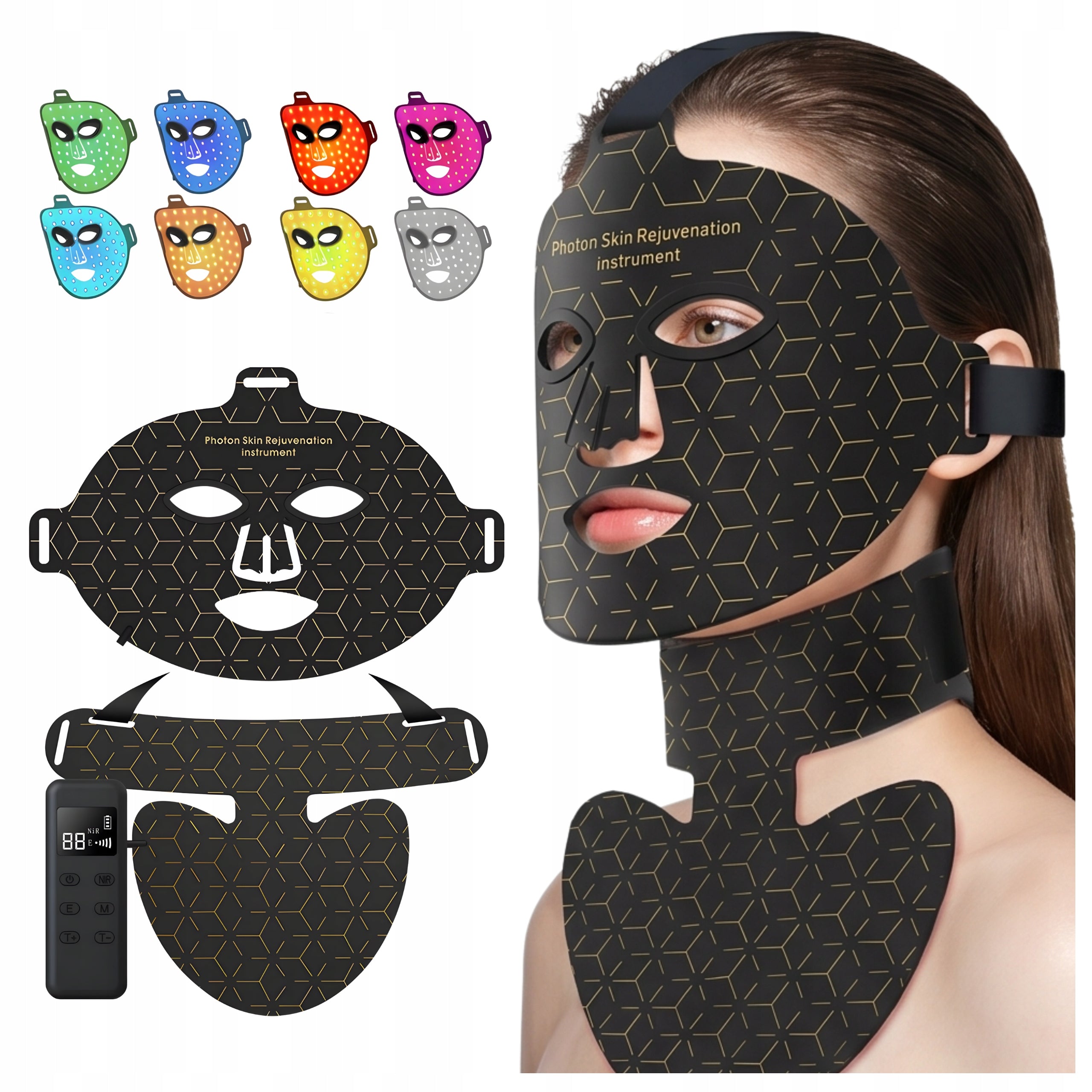 LED FACE MASK WITH NECK COLLAR FOR REDUCING DISCOLORATION AND PIMPLES