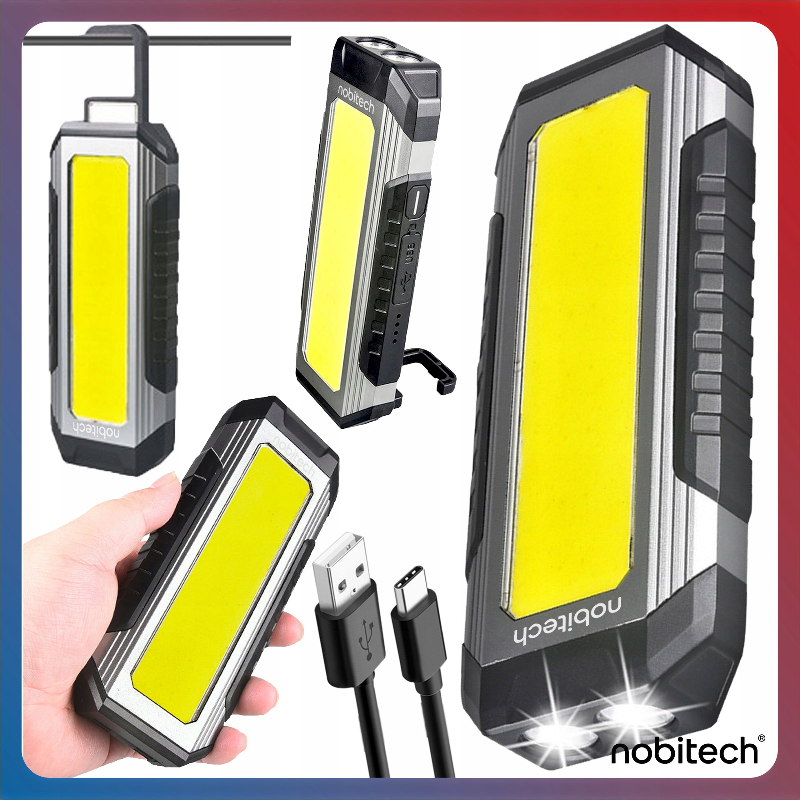 LED FLASHLIGHT WORKSHOP BATTERY LAMP XPE STRONG HOOK STAND MAGNET USB Brand Nobitech