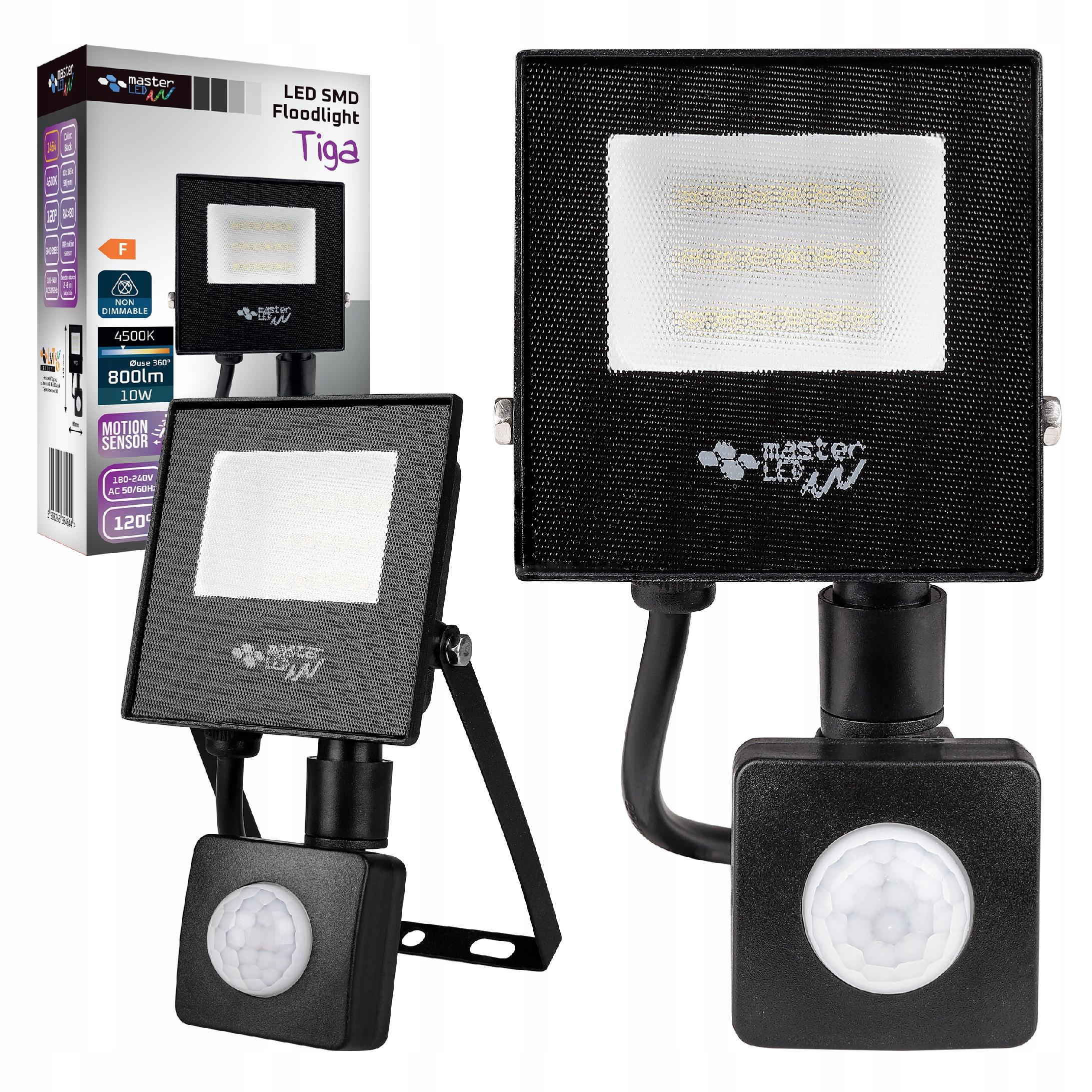 LED FLOODLIGHT 10W 4000K BLACK MOTION SENSOR 800lm TIGA LVT