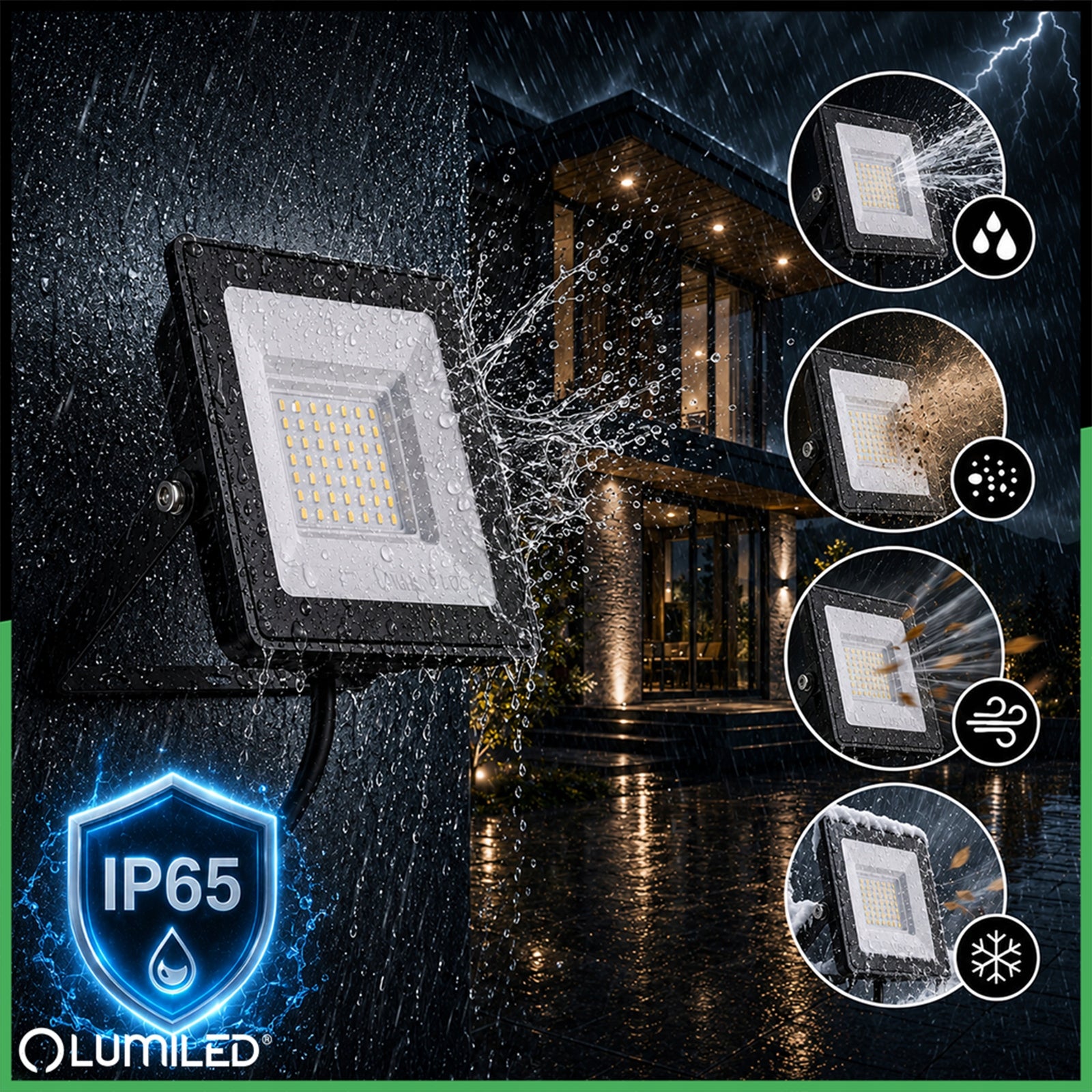 LED FLOODLIGHT HALOGEN 30W BUILDING SPOTLIGHT WORK LAMP IP65 for Garage Color temperature 4000 K