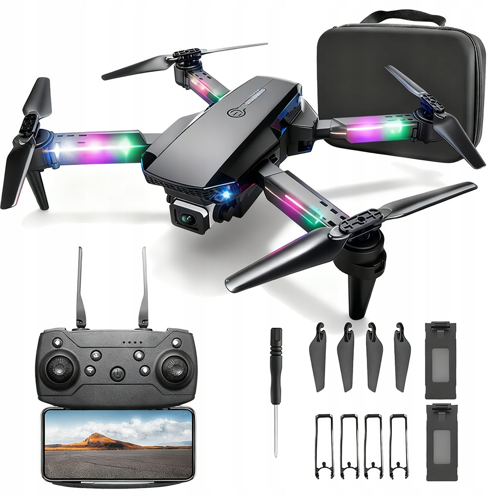 LED FOLDABLE HD DRONE FOUR-AXIS WIFI EASY TO OPERATE BLACK