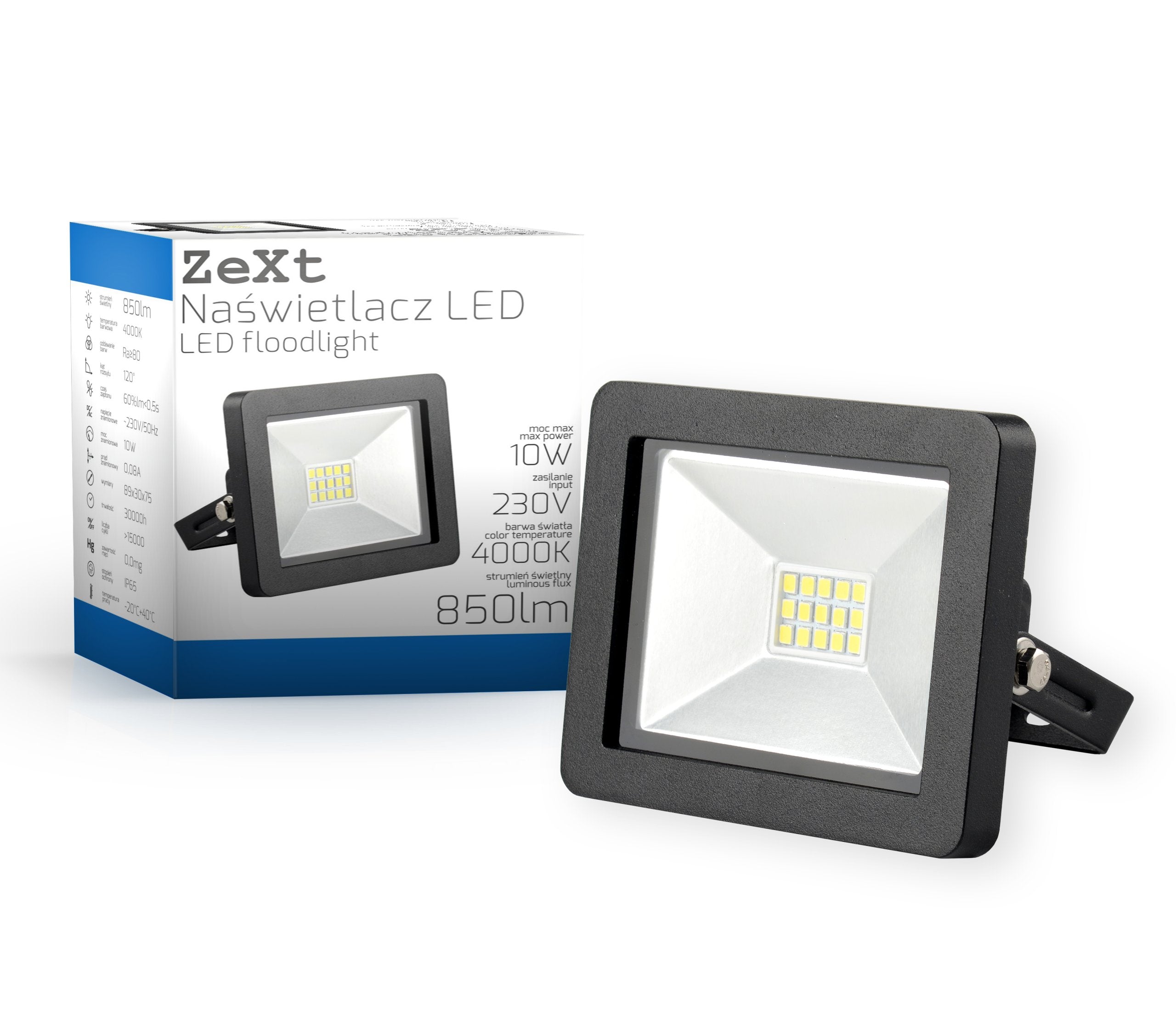 LED Floodlight 10W HEADLIGHT IP65 HALOGEN HOLDER PREMIUM NEUTRAL 850LM Color black