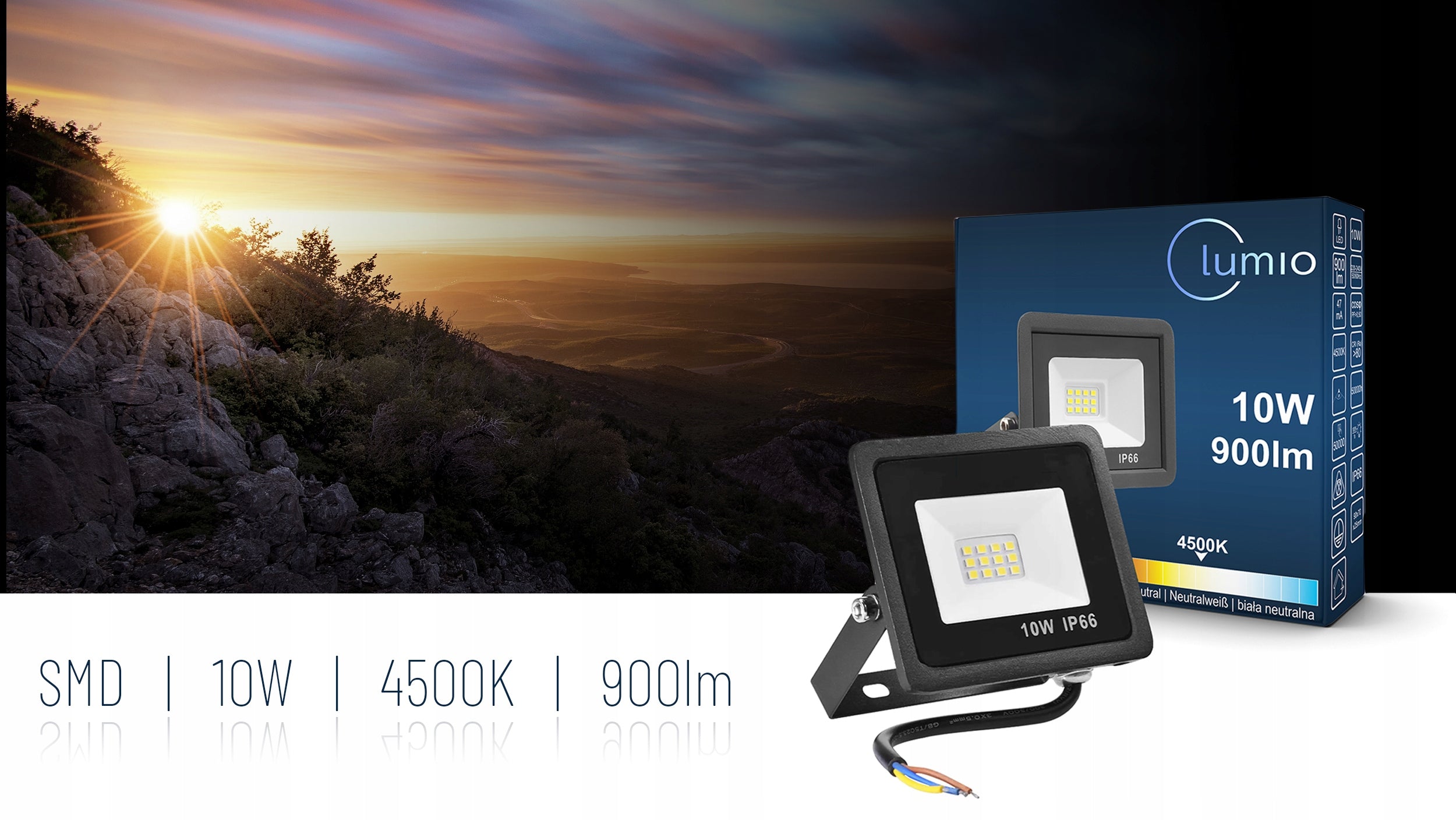 LED Floodlight 10W Halogen Outdoor IP65 Neutral 4500K Powerful 900lm Manufacturer code 301030H