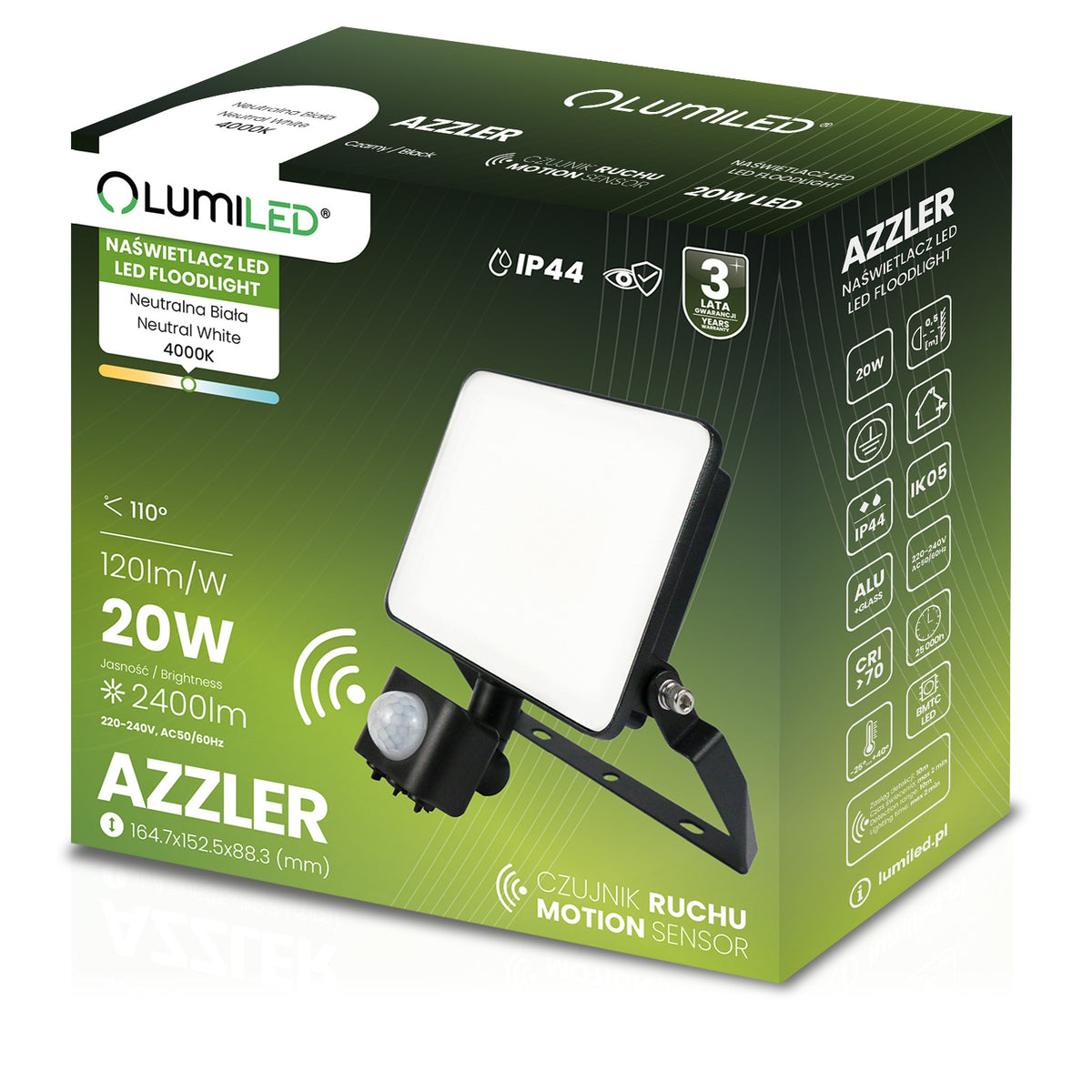 LED Floodlight 20W 2400lm Halogen Outdoor WATERPROOF Motion Sensor Manufacturer code do garażu warsztatu slim podjazd do ogrodu