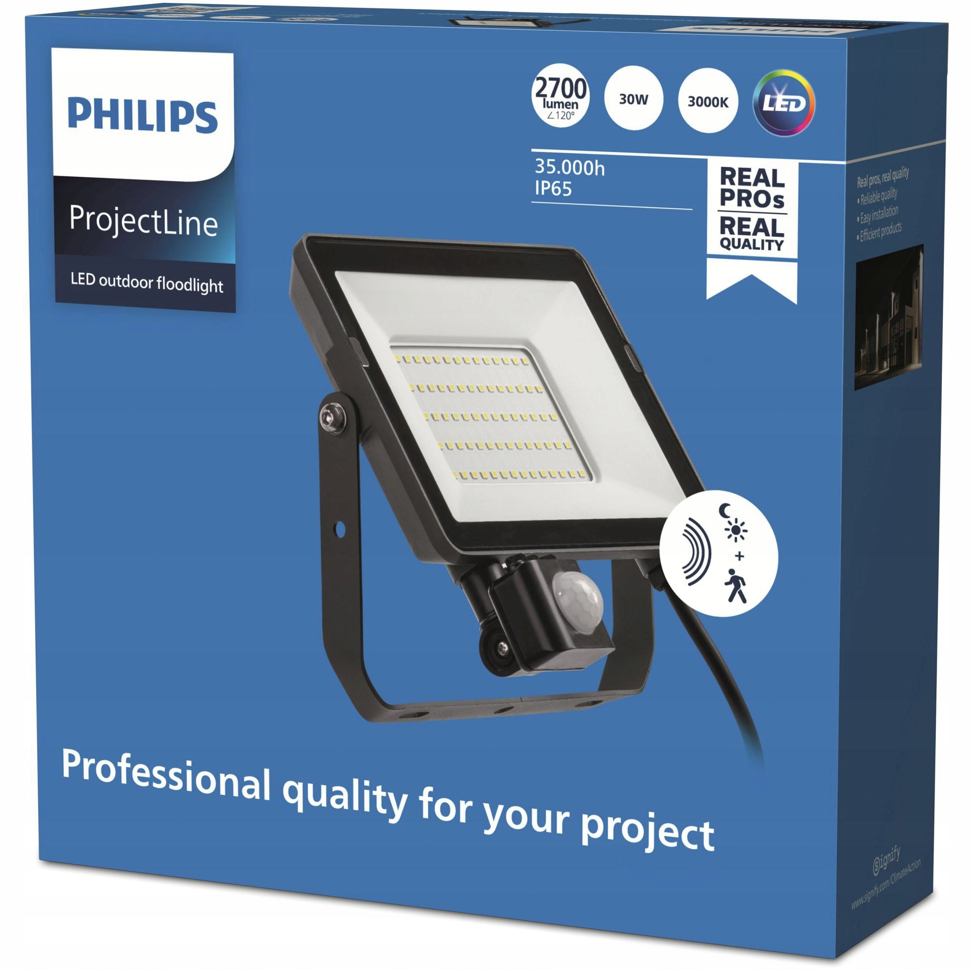 LED Floodlight 30W 3000K IP65 Halogen Headlight with Motion Sensor PHILIPS Color black