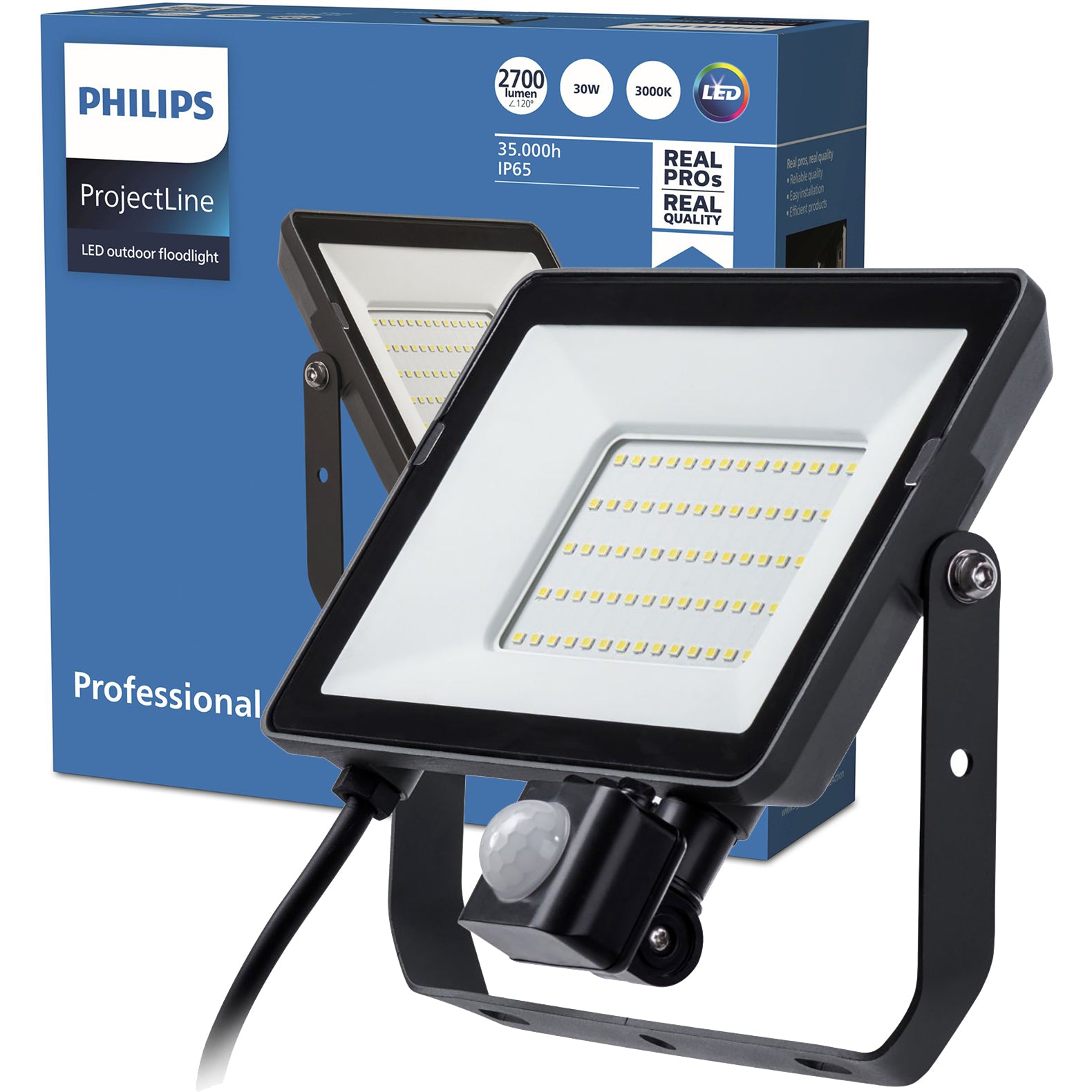 LED Floodlight 30W 3000K IP65 Halogen Headlight with Motion Sensor PHILIPS