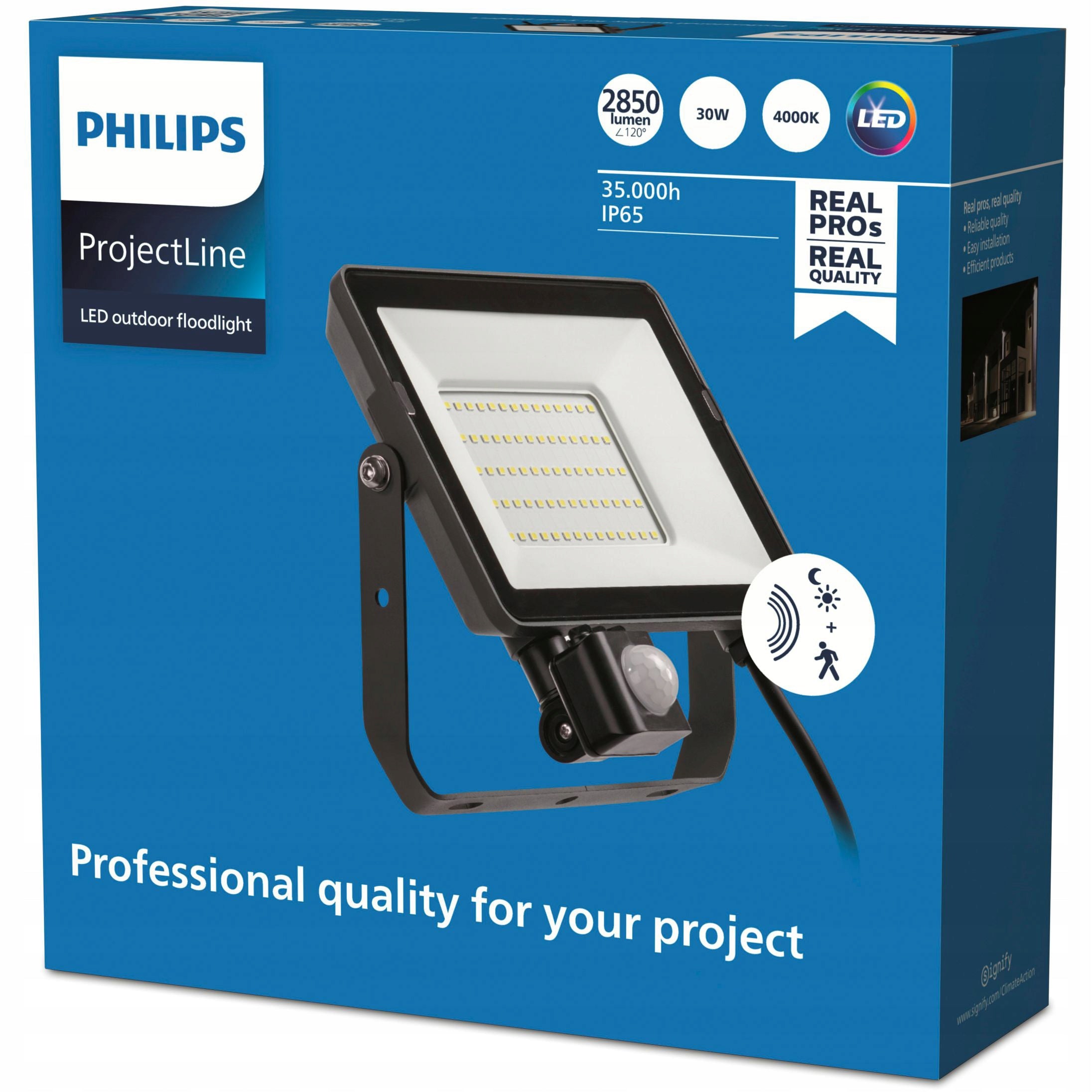 LED Floodlight 30W 4000K IP65 Halogen Headlight with Motion Sensor PHILIPS Color black