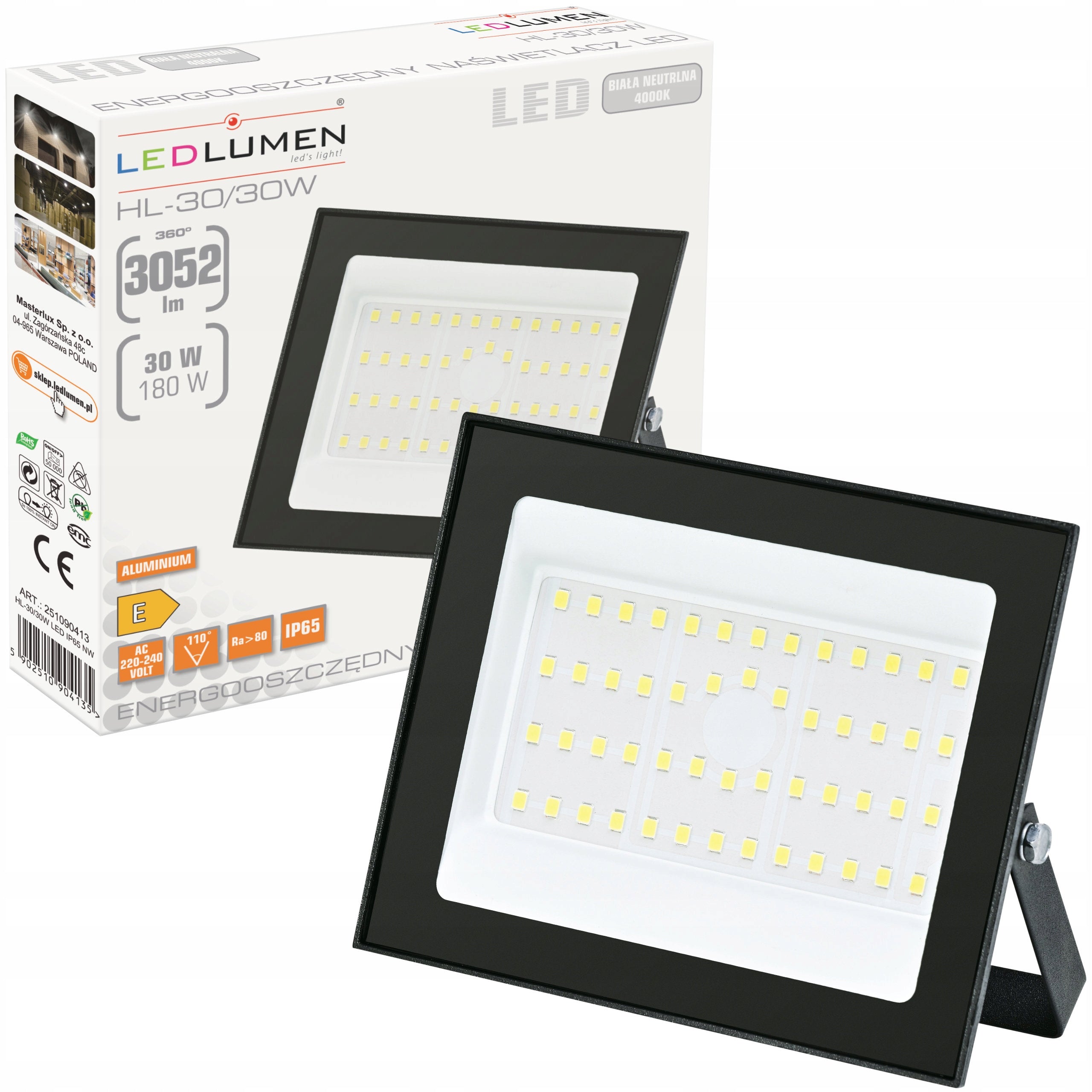 LED Floodlight 30W Outdoor IP65 4000K 3052lm Lamp Halogen Headlight