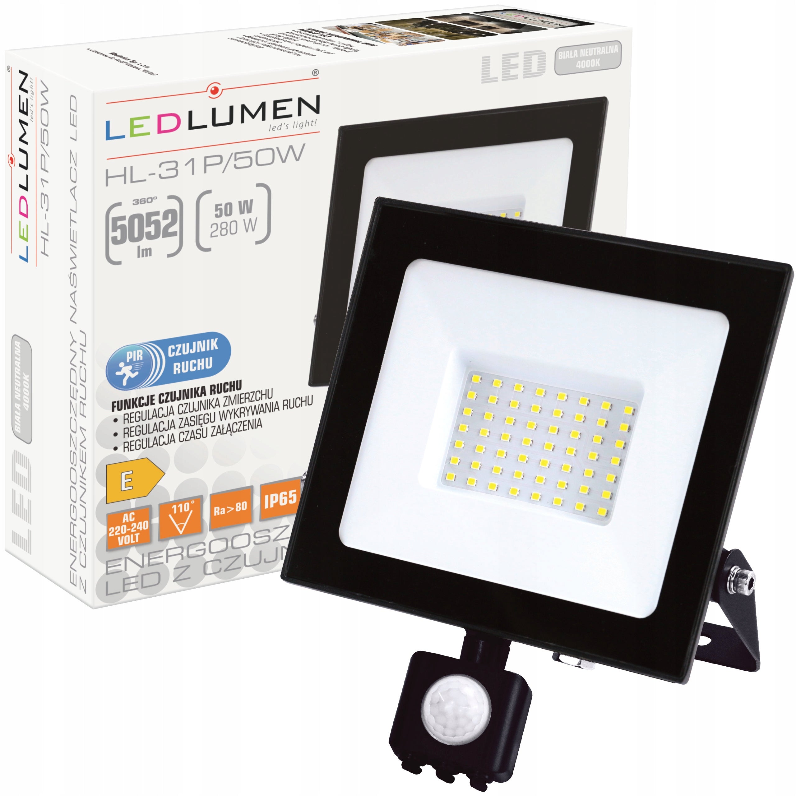 LED Floodlight 50W=280W with Motion Sensor Halogen Outdoor 5052lm Lamp