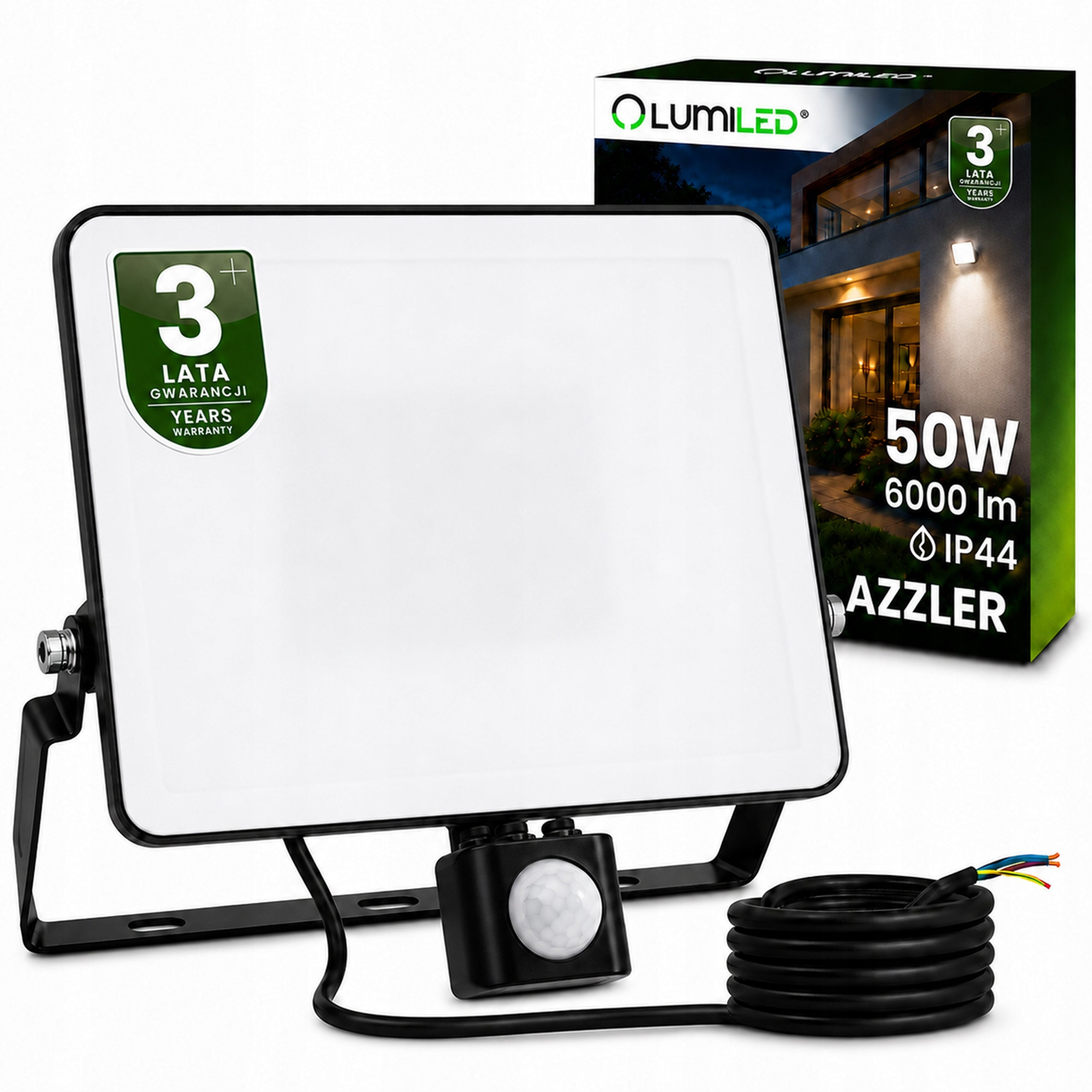 LED Floodlight 50W 6000lm Halogen Outdoor Motion Sensor Lamp For Garage