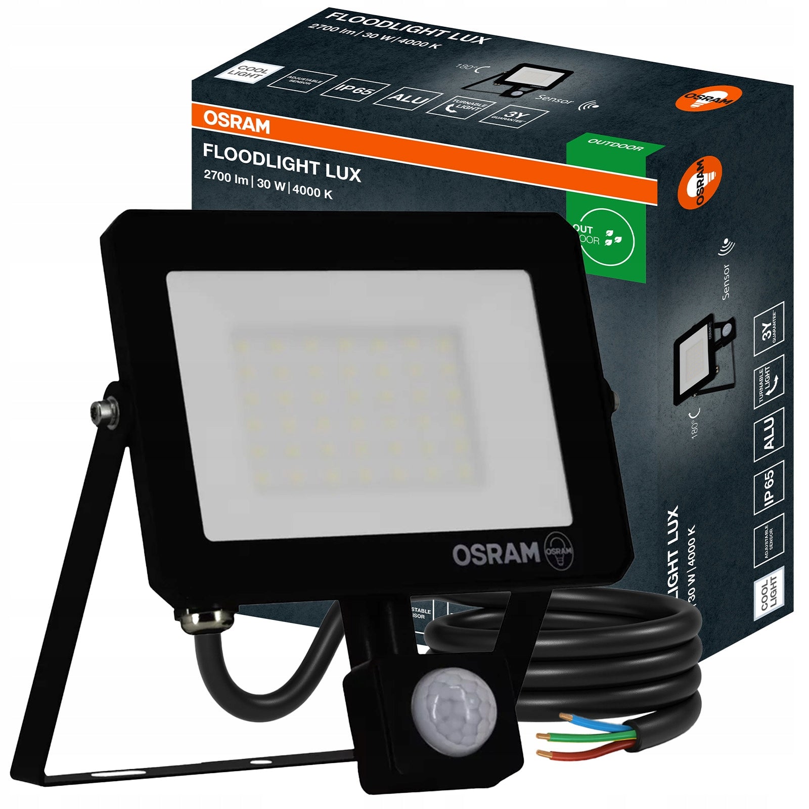 LED Floodlight Halogen Headlight 30W 4000K 2700lm IP65 Motion Sensor OSRAM