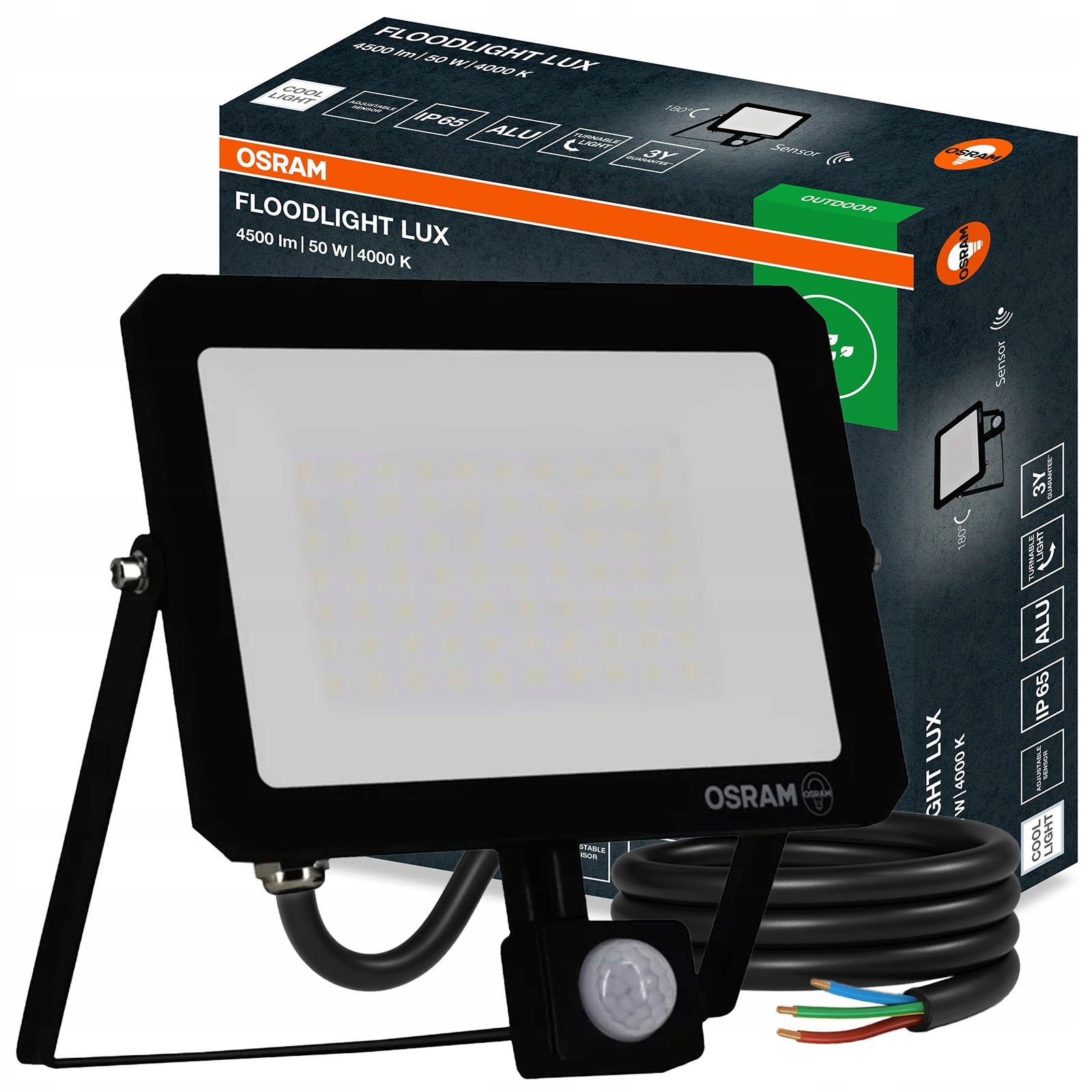 LED Floodlight Halogen Headlight 50W 4000K 4500lm IP65 Motion Sensor OSRAM