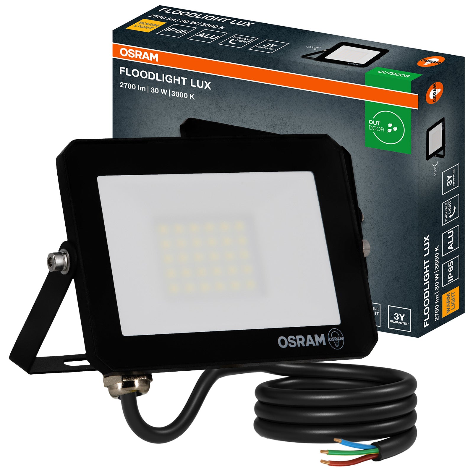 LED Floodlight Halogen Outdoor Headlight 30W 3000K 2700lm IP65 OSRAM