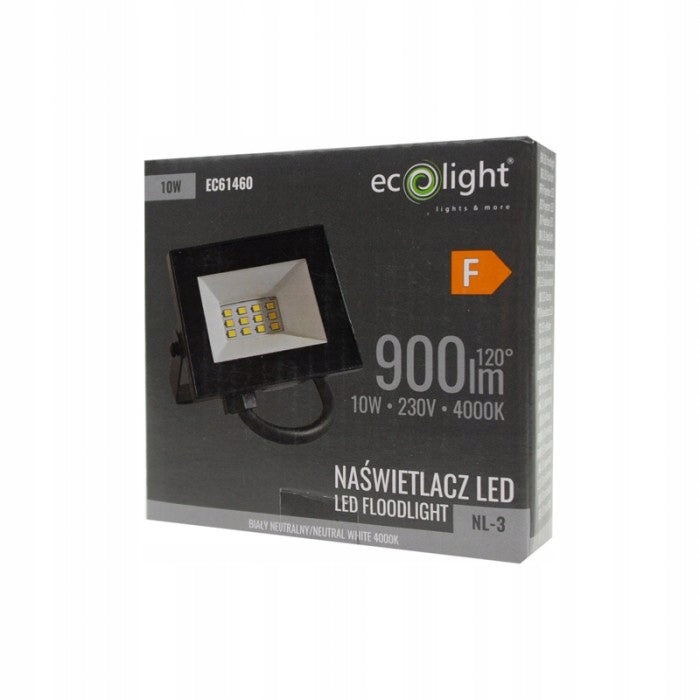LED Floodlight Hermetic Headlight 10W Cold 6500K NL-3 900lm IP65 Brand Ecolight