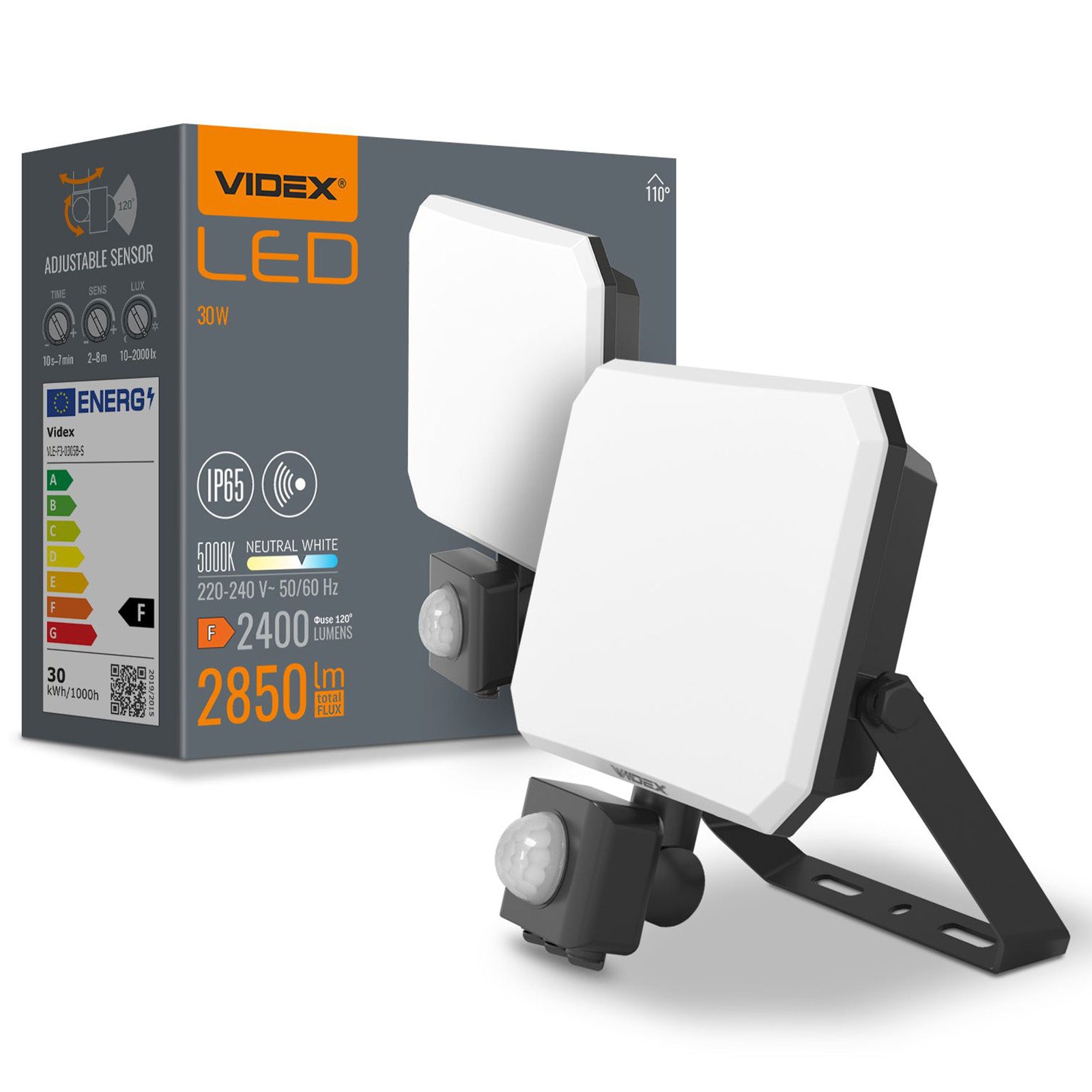 LED Floodlight LAMP HEADLIGHT 30W 2850lm 5000K Motion Sensor Halogen IP65 Packaging status original