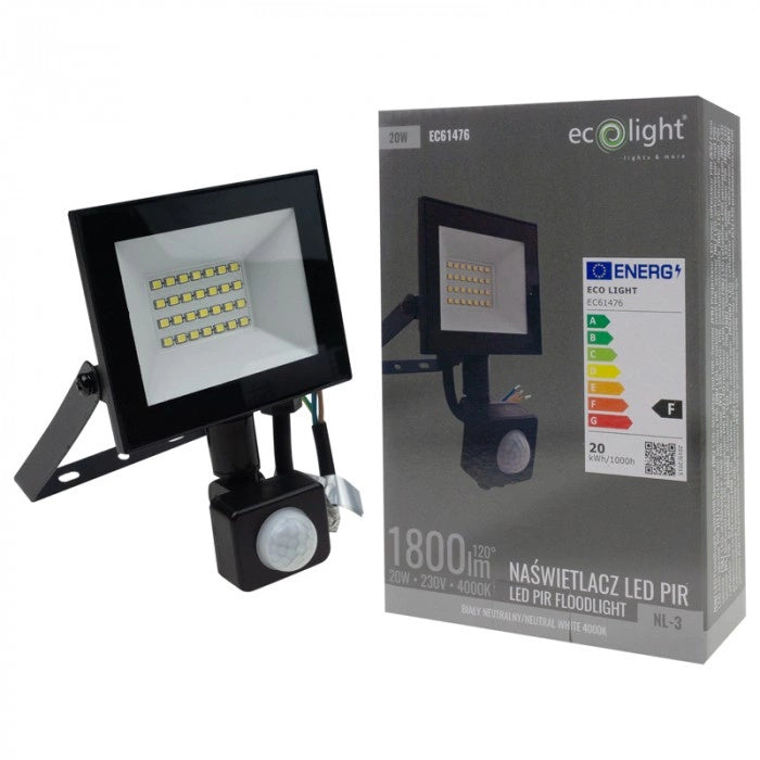 LED Floodlight PIR Motion Sensor 20W Neutral 4000K 1800lm IP54 Manufacturer code EC61476