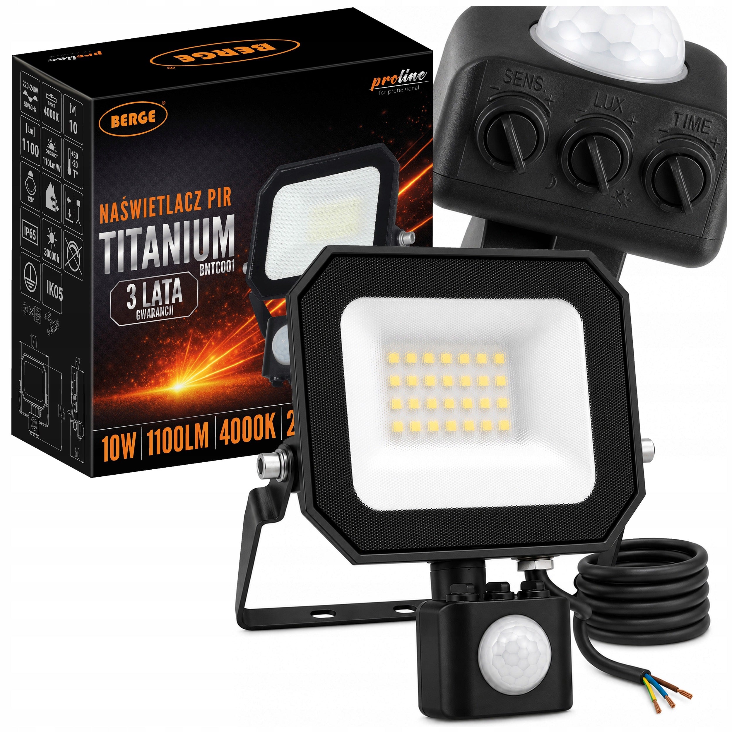 LED Floodlight with Sensor Halogen Headlight 10W 4000K 1100lm IP65 Detector