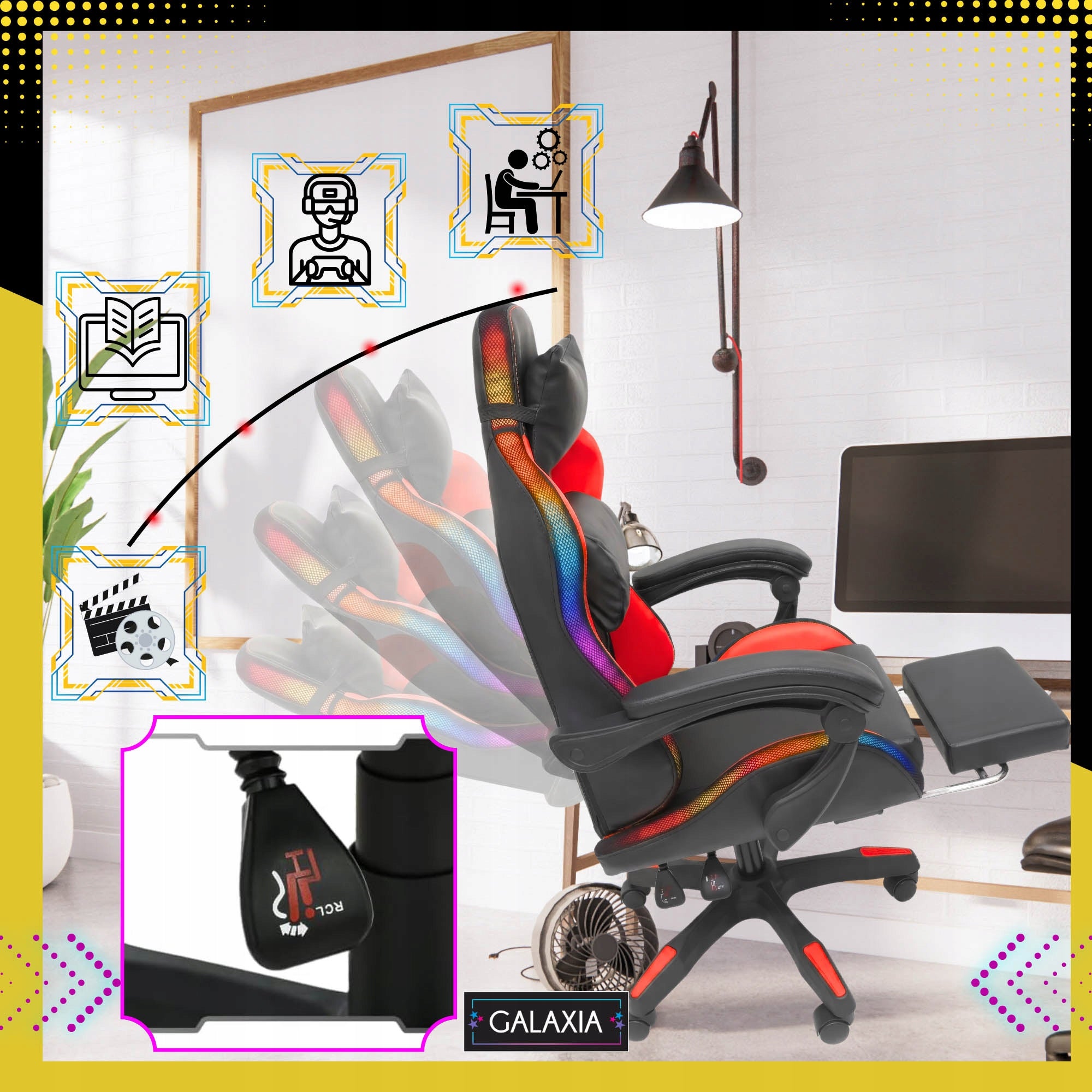 LED GAMING CHAIR WITH OFFICE MASSAGE Rotating Bucket Chair For Player Brand GALAXIA