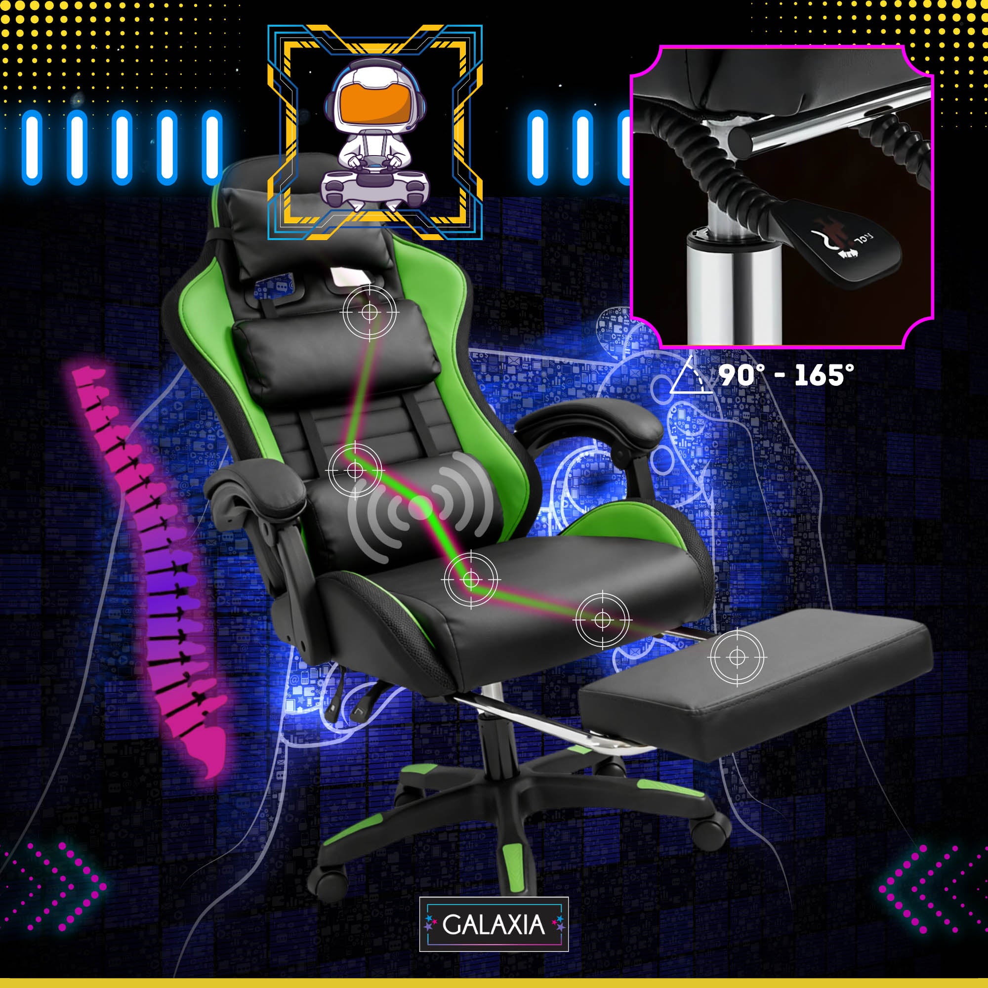 LED GAMING CHAIR WITH OFFICE MASSAGE Rotating Bucket Chair For Player Furniture height 125 cm