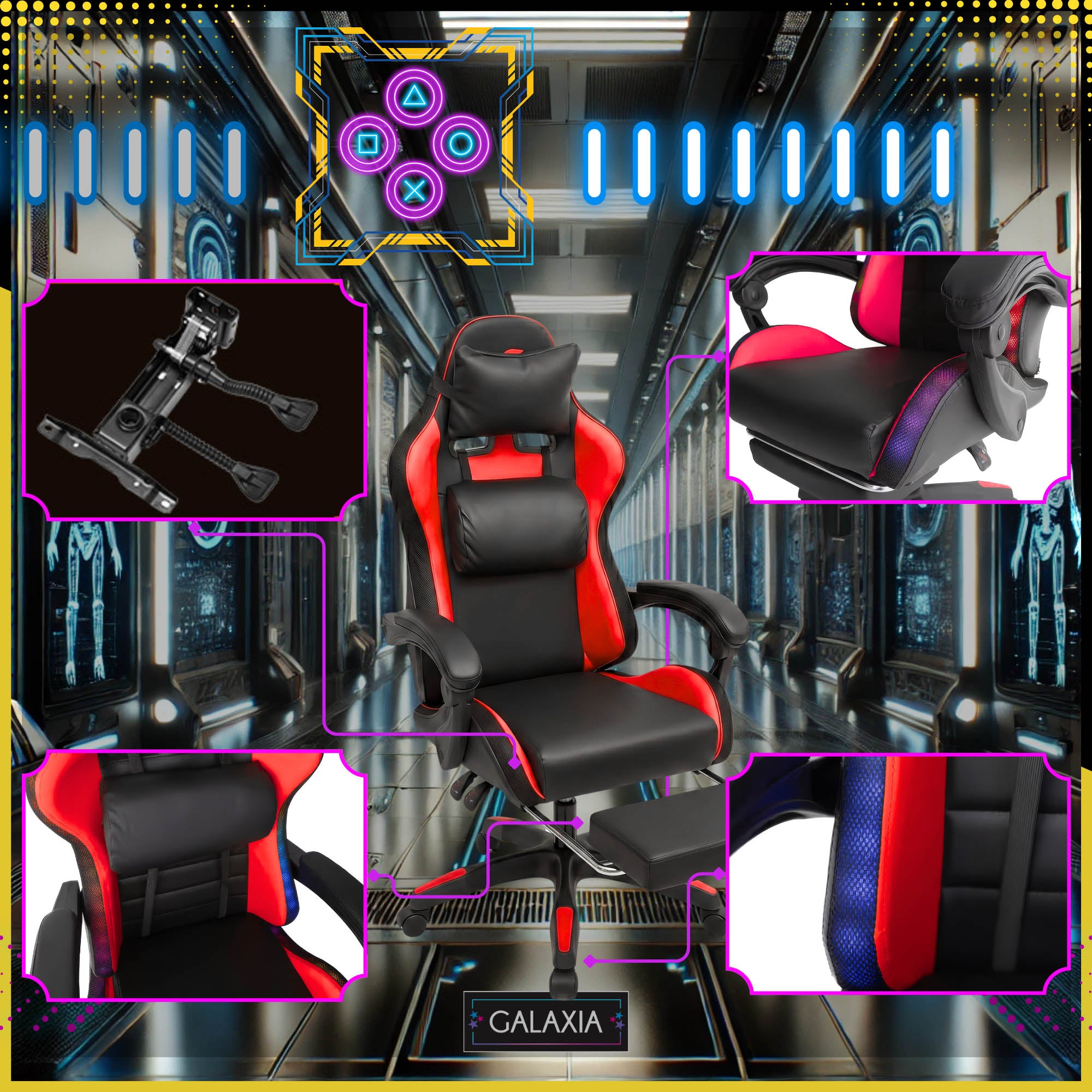 LED GAMING CHAIR WITH OFFICE MASSAGE Rotating Bucket Chair For Player Furniture width 51 cm