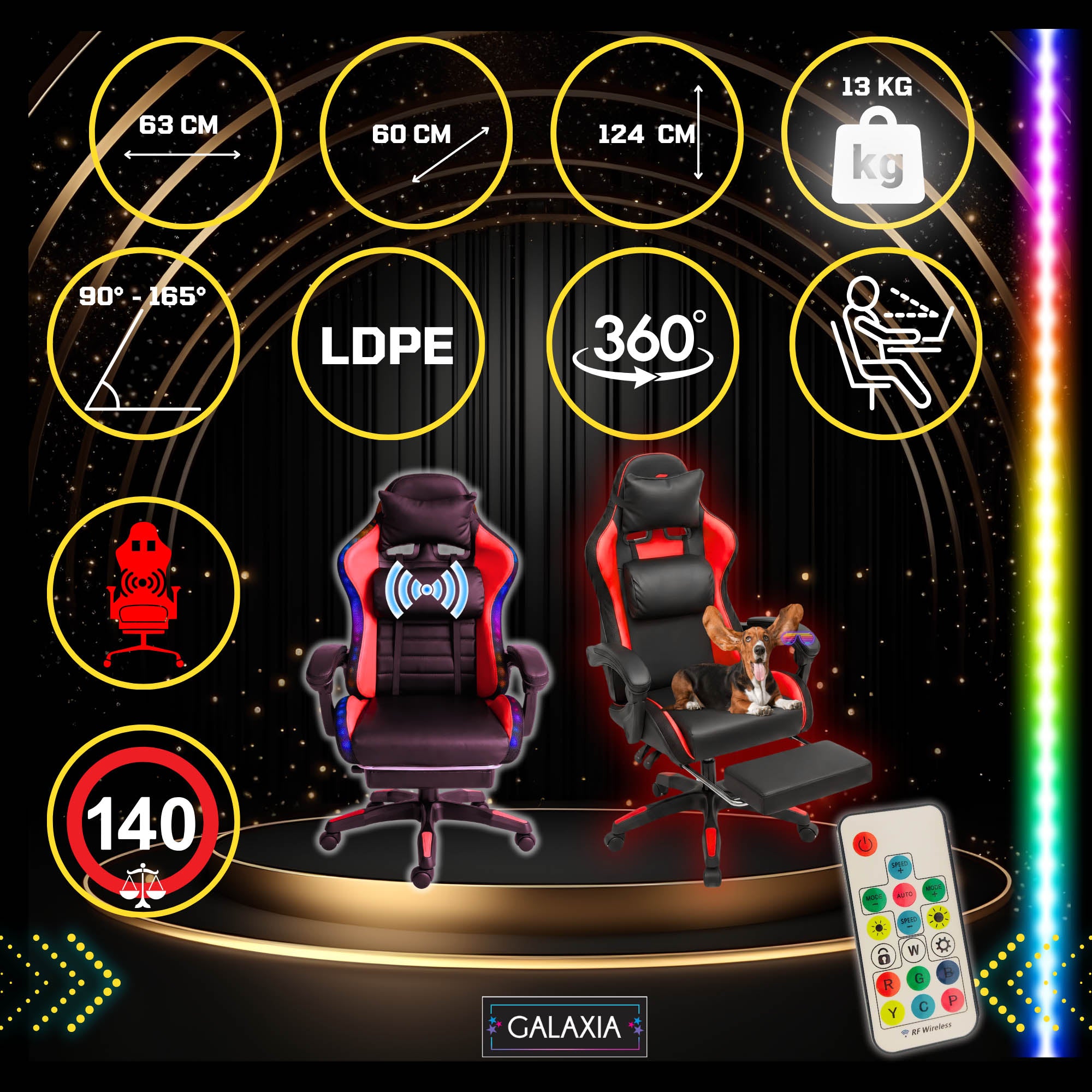 LED GAMING CHAIR WITH OFFICE MASSAGE Rotating Bucket Chair For Player Packaging status original