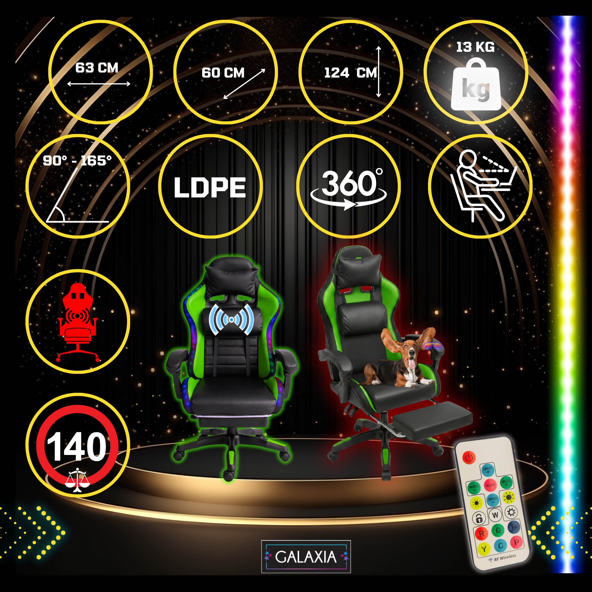 LED GAMING CHAIR WITH OFFICE MASSAGE Rotating Bucket Chair For Player Packaging status original