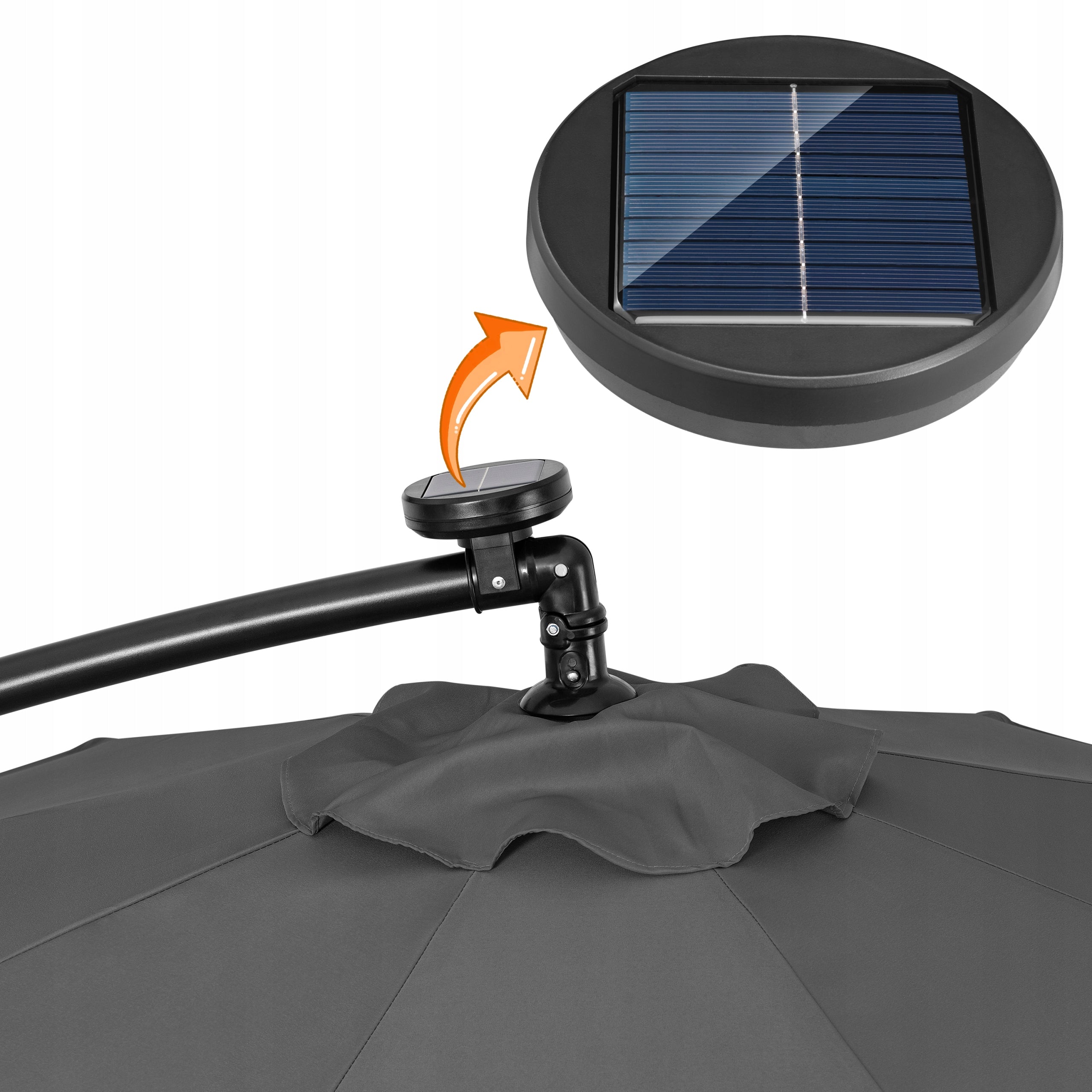 LED GARDEN UMBRELLA LARGE FOLDING SOLID WITH BOOM SOLAR LIGHTS Color gray