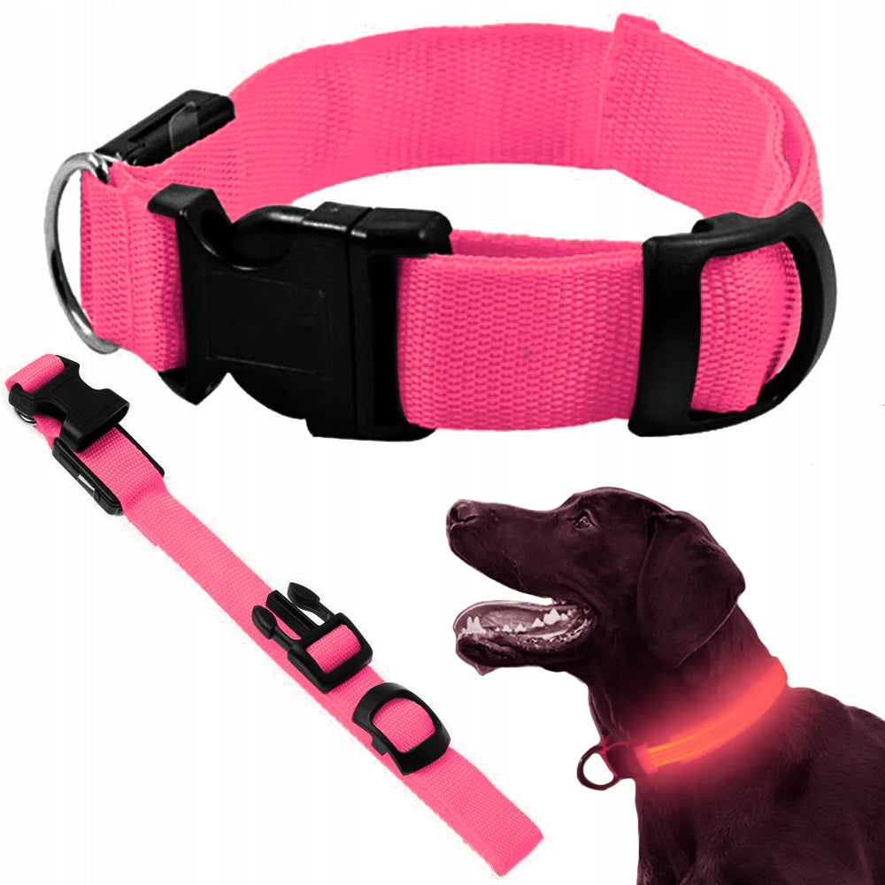 LED GLOW-IN-THE-DARK COLLAR FOR DOG AND CAT ADJUSTABLE 59cm PINK