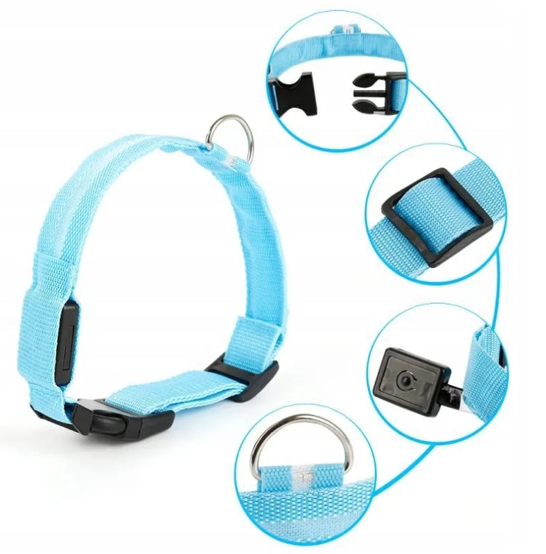 LED GLOWING COLLAR FOR CAT DOG WEBBING STRONG Brand SATIS
