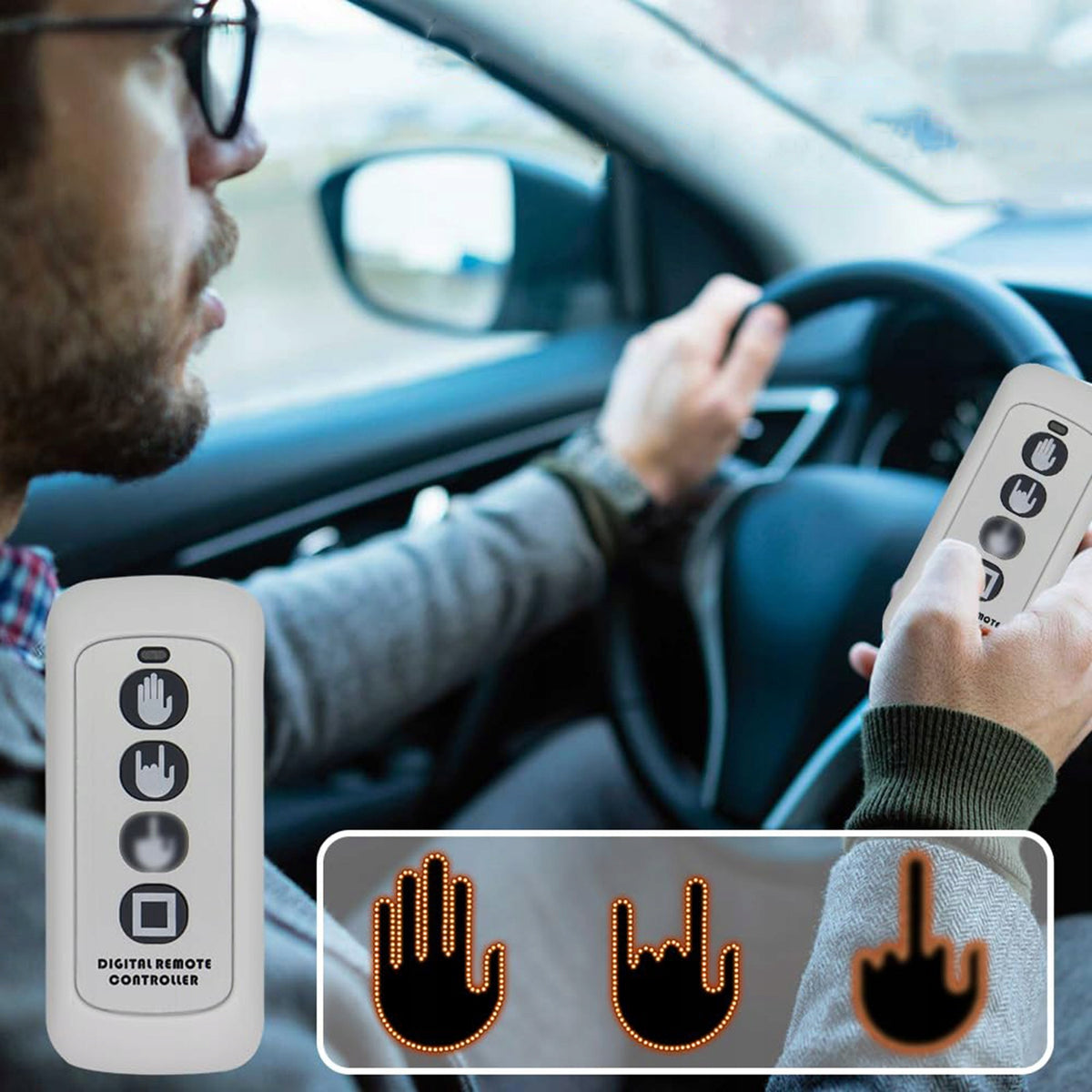 LED Hand for Car Rear Window Gesture Indicator Middle Finger Pilot Packaging status original