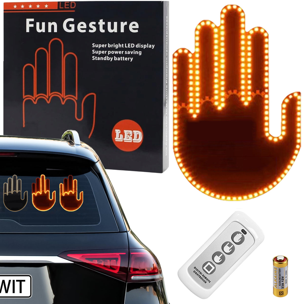 LED Hand for Car Rear Window Gesture Indicator Middle Finger Pilot