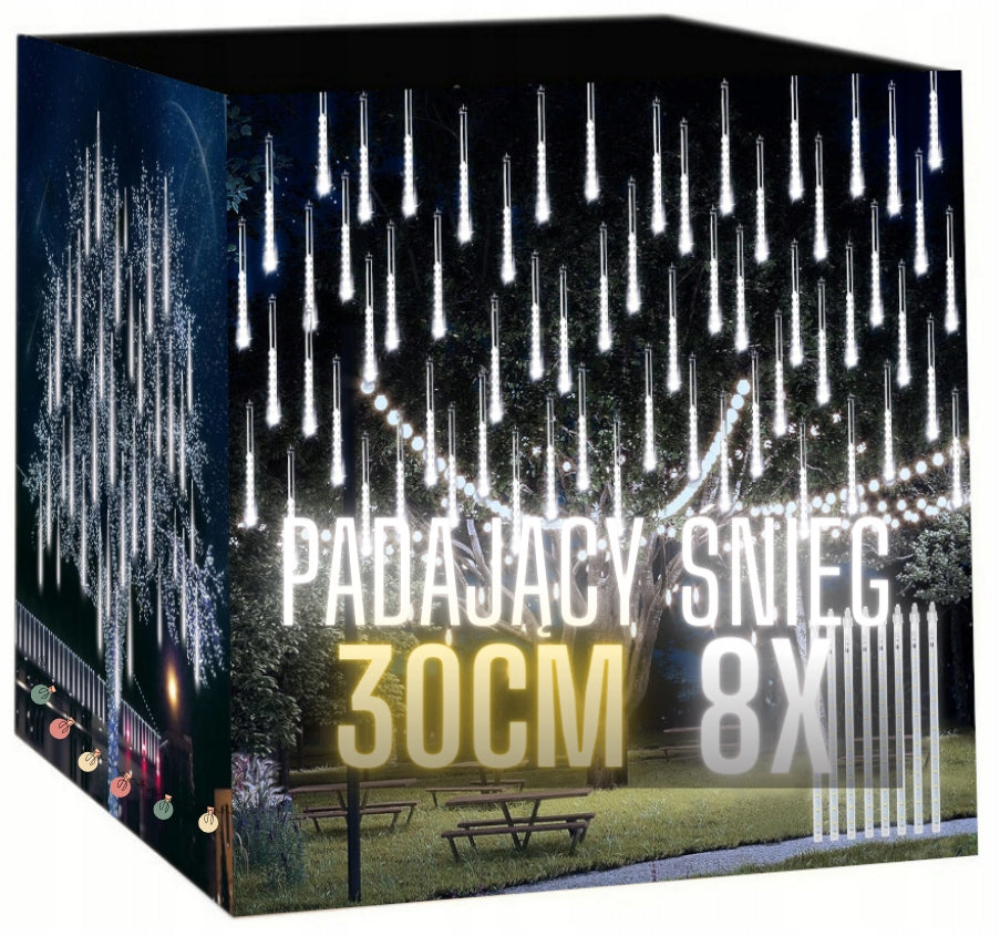 LED Icicles Falling Snow 30 cm Meteorite 8 Tub White Cold Garland IP44