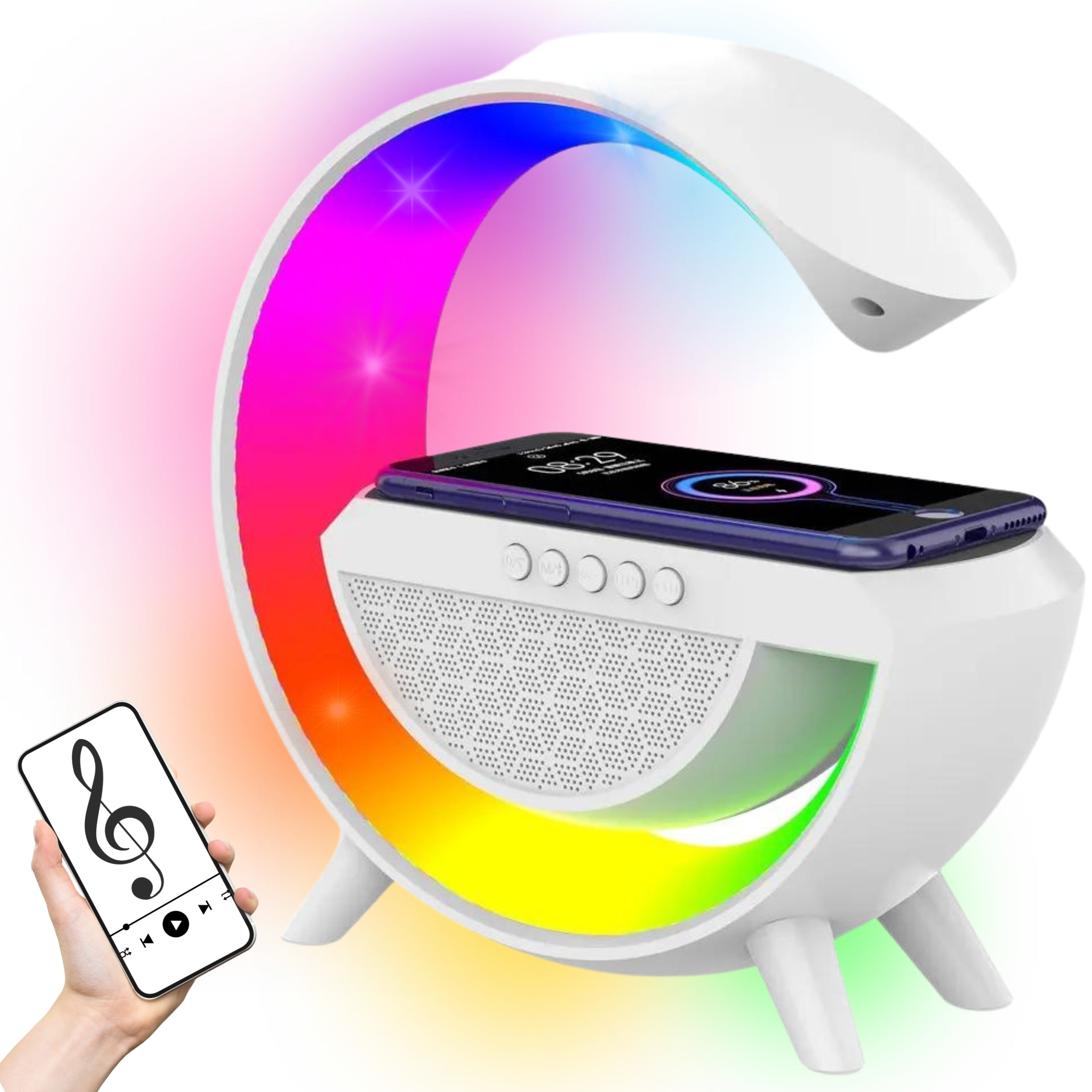 LED LAMP RGB WHITE + SPEAKER + INDUCTION CHARGER MULTIFUNCTION LAMP