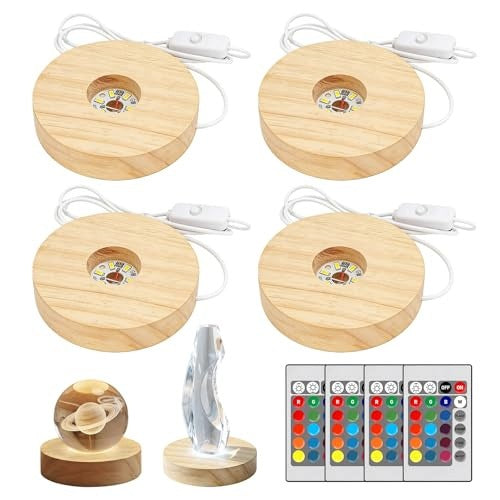 LED LAMP WOODEN BASE WITH REMOTE CONTROL VARIABLE COLOR FOR CRYSTALS 4 PCS Brand no brand