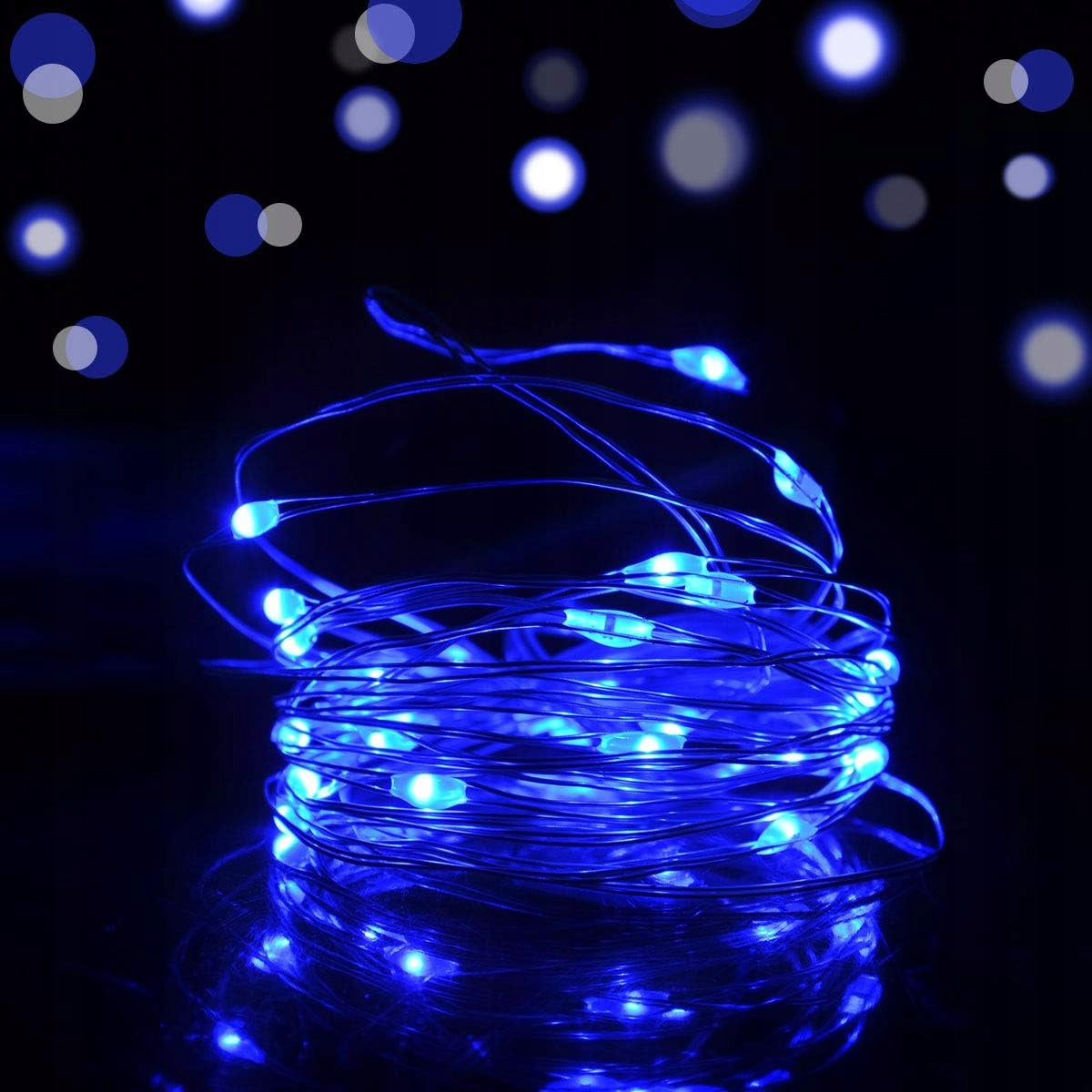LED LIGHT CHAIN 50 LEDS BATTERY POWERED MICRO-SILVER WIRE Packaging status original