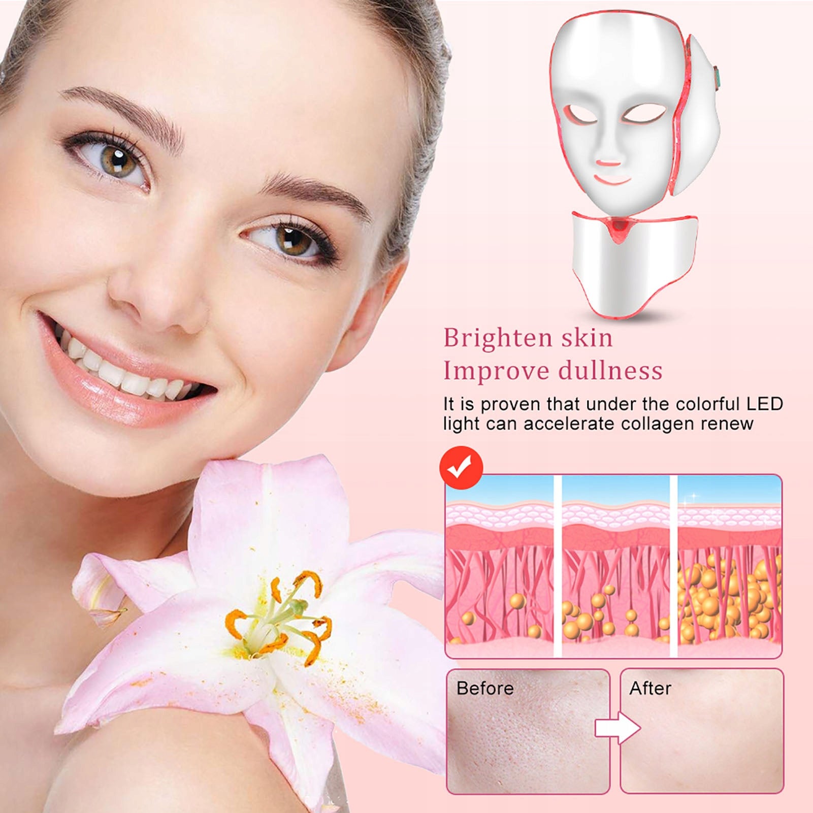 LED MASK 7 COLORS FOR FACE NECK BEAUTIFYING LIFTING Product weight with unit packaging 1.13 kg